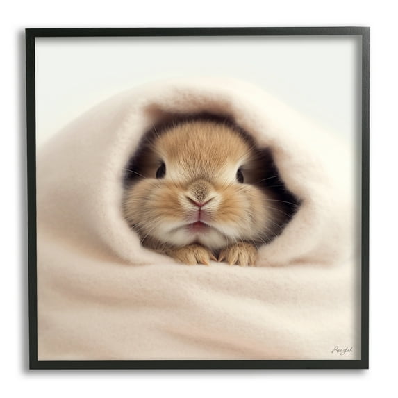 Stupell Industries Baby Bunny in Blanket Animals & Insects Painting Black Framed Art Print Wall Art, 17 x 17