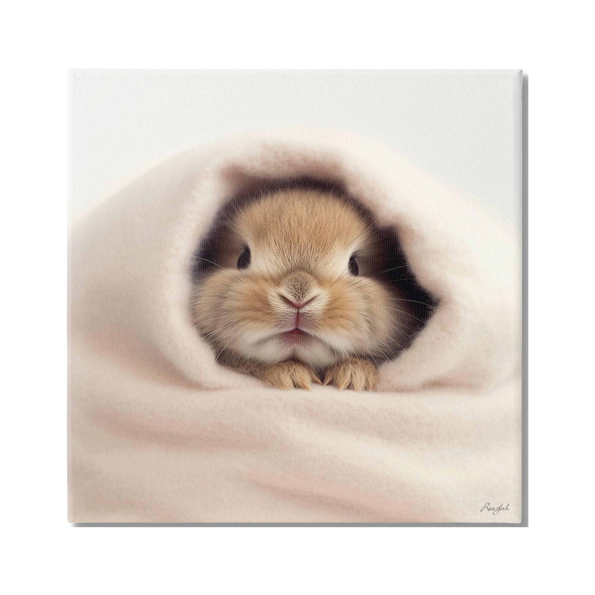 Stupell Industries Baby Bunny in Blanket Animals & Insects Painting Gallery Wrapped Canvas Art Print Wall Art, 17 x 17