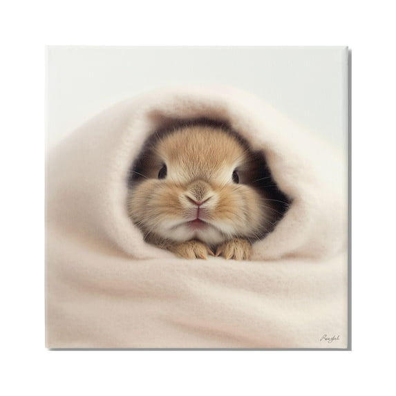 Stupell Industries Baby Bunny in Blanket Animals & Insects Painting Gallery Wrapped Canvas Art Print Wall Art, 36 x 36