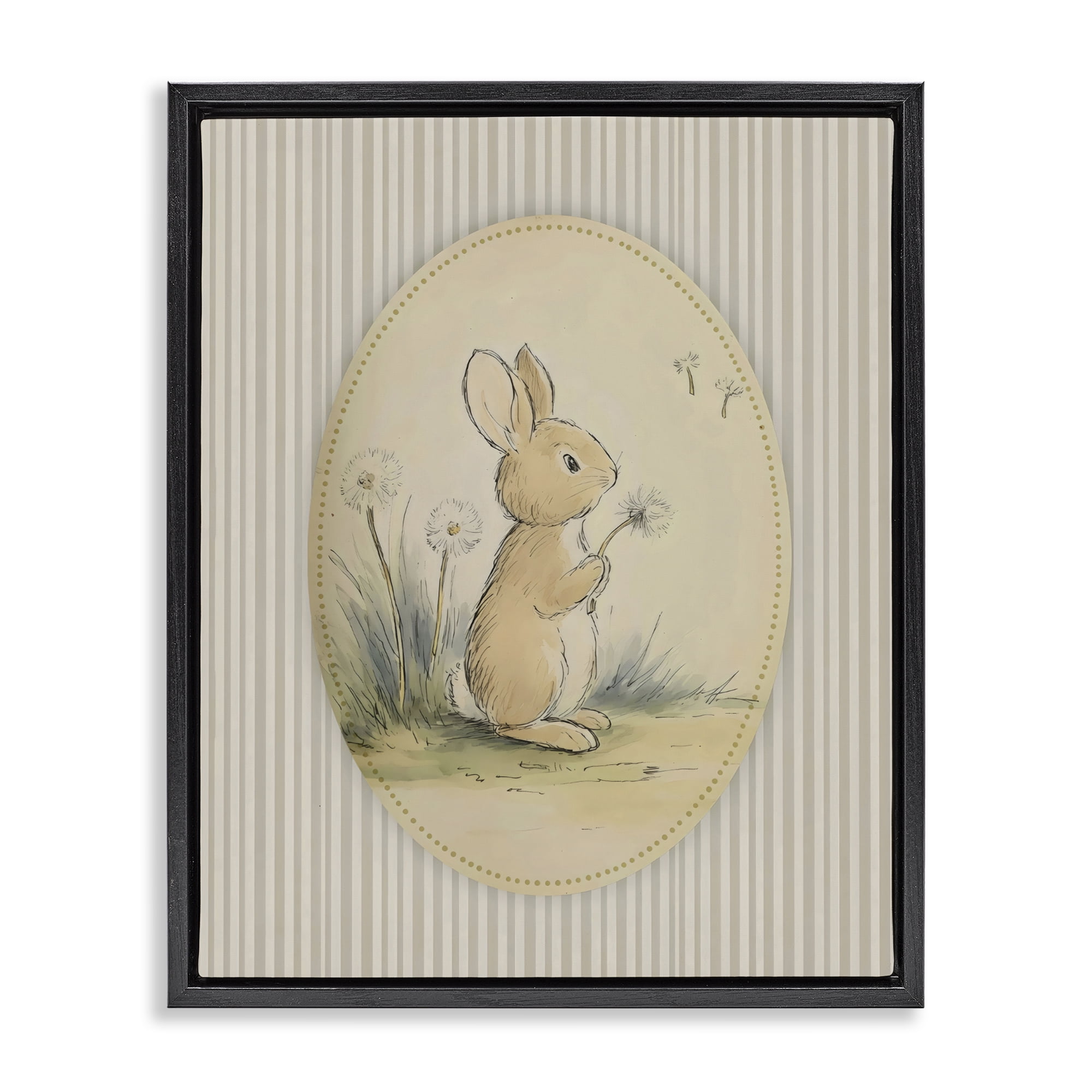 Stupell Industries Baby Bunny in Dandelions Black Framed Floater Canvas Wall Art, design by Arlington Prints
