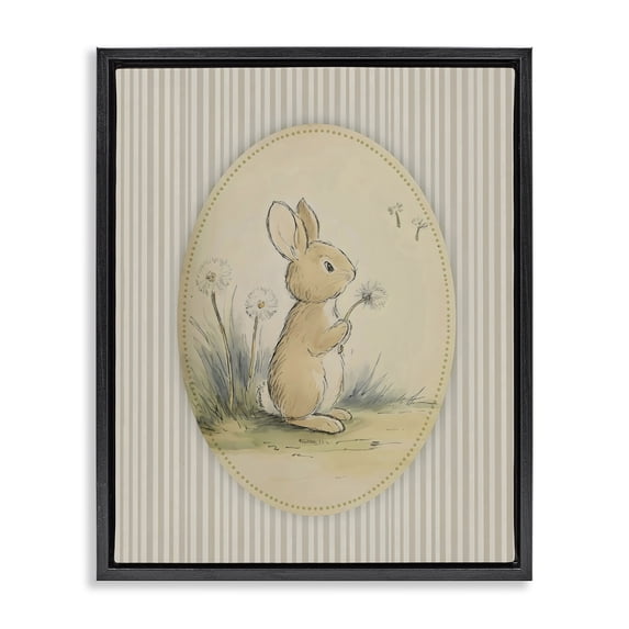 Stupell Industries Eclectic Baby Bunny in Dandelions Black Floating Frame Canvas Art, 17 x 21, by Arlington Prints