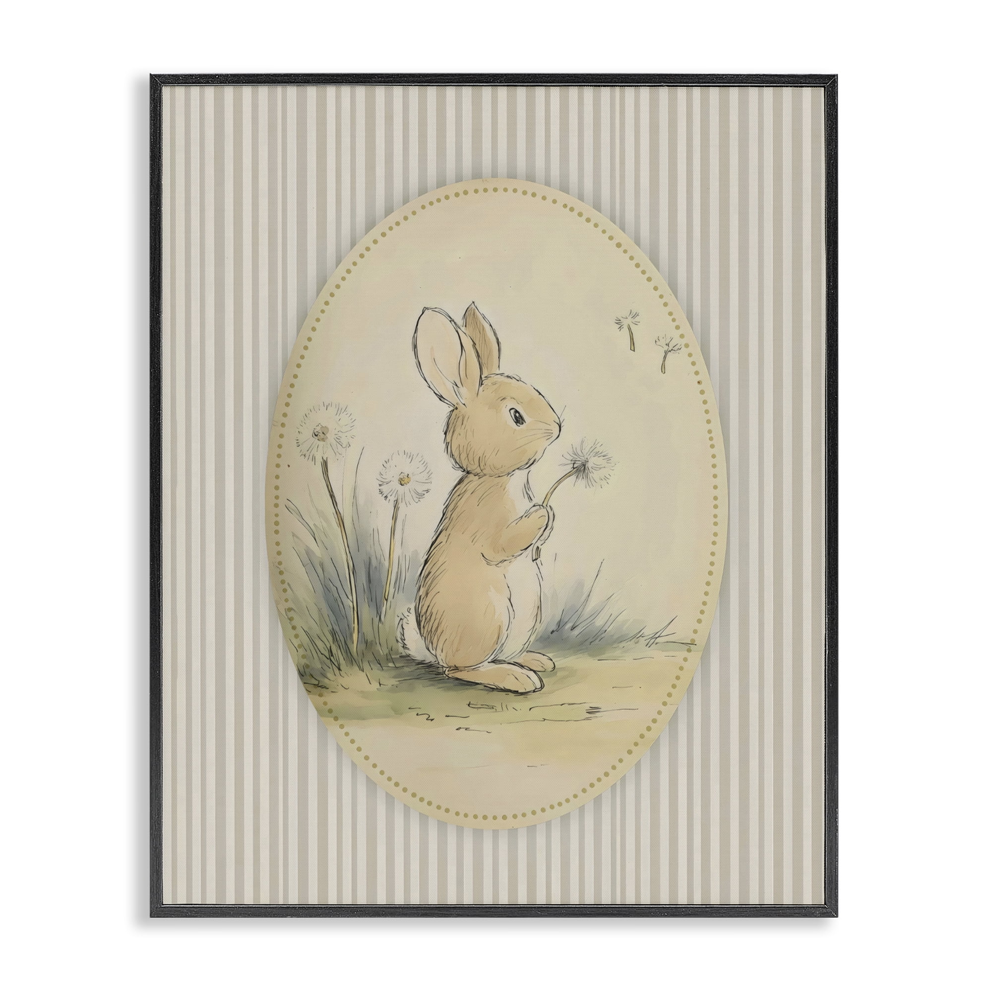 Stupell Industries Baby Bunny in Dandelions Black Framed Giclee Art, design by Arlington Prints