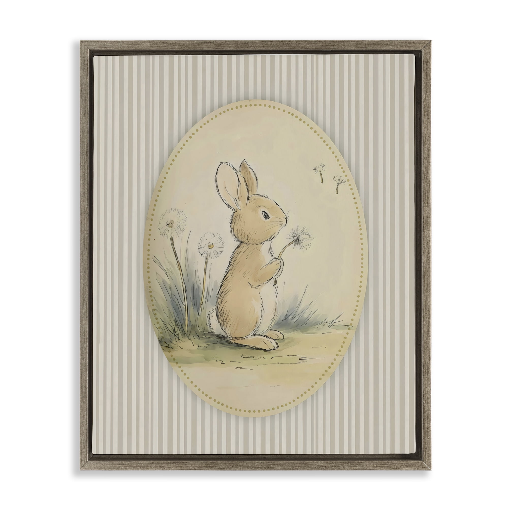 Stupell Industries Baby Bunny in Dandelions Brown Framed Floater Canvas Wall Art, design by Arlington Prints
