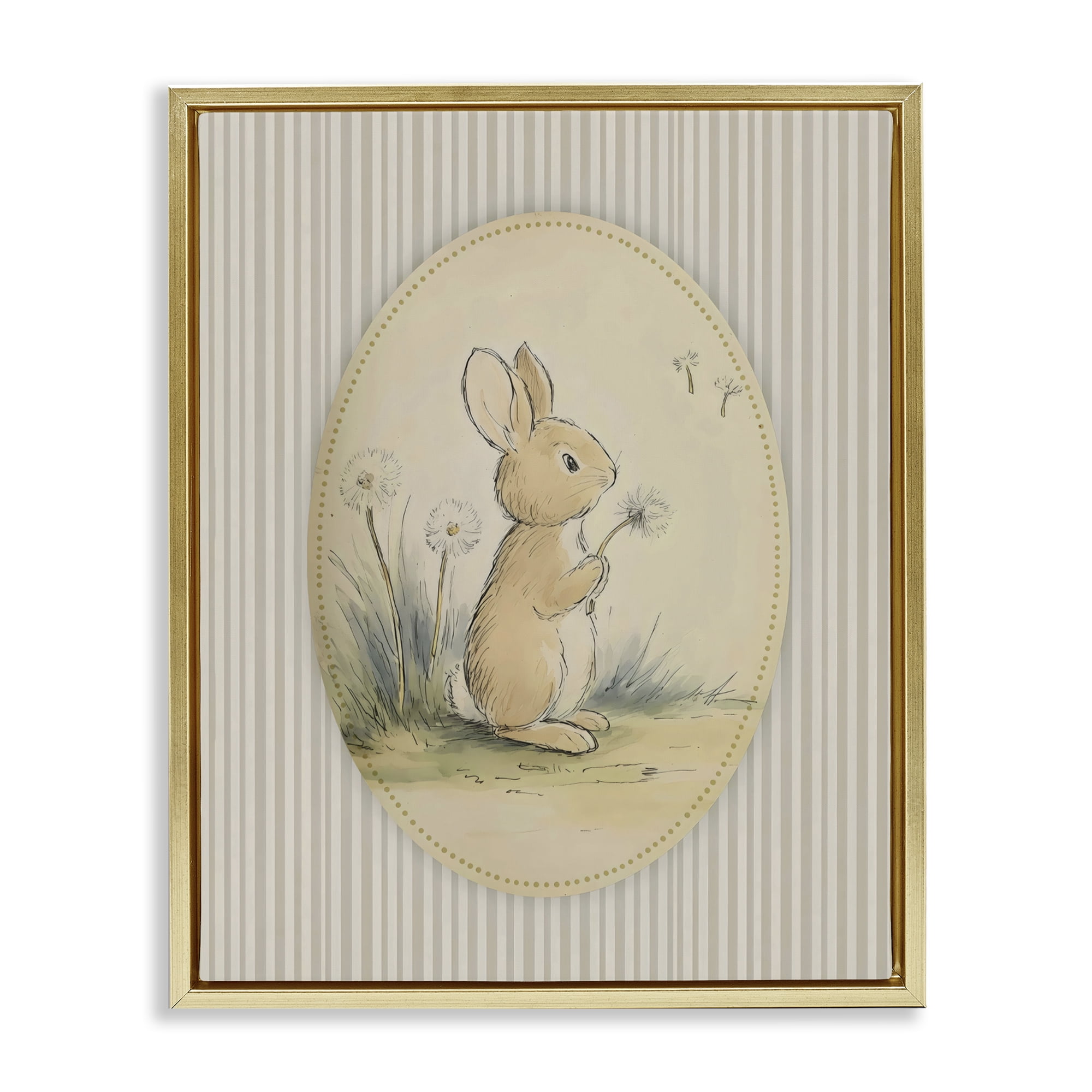 Stupell Industries Baby Bunny in Dandelions Gold Framed Floater Canvas Wall Art, design by Arlington Prints