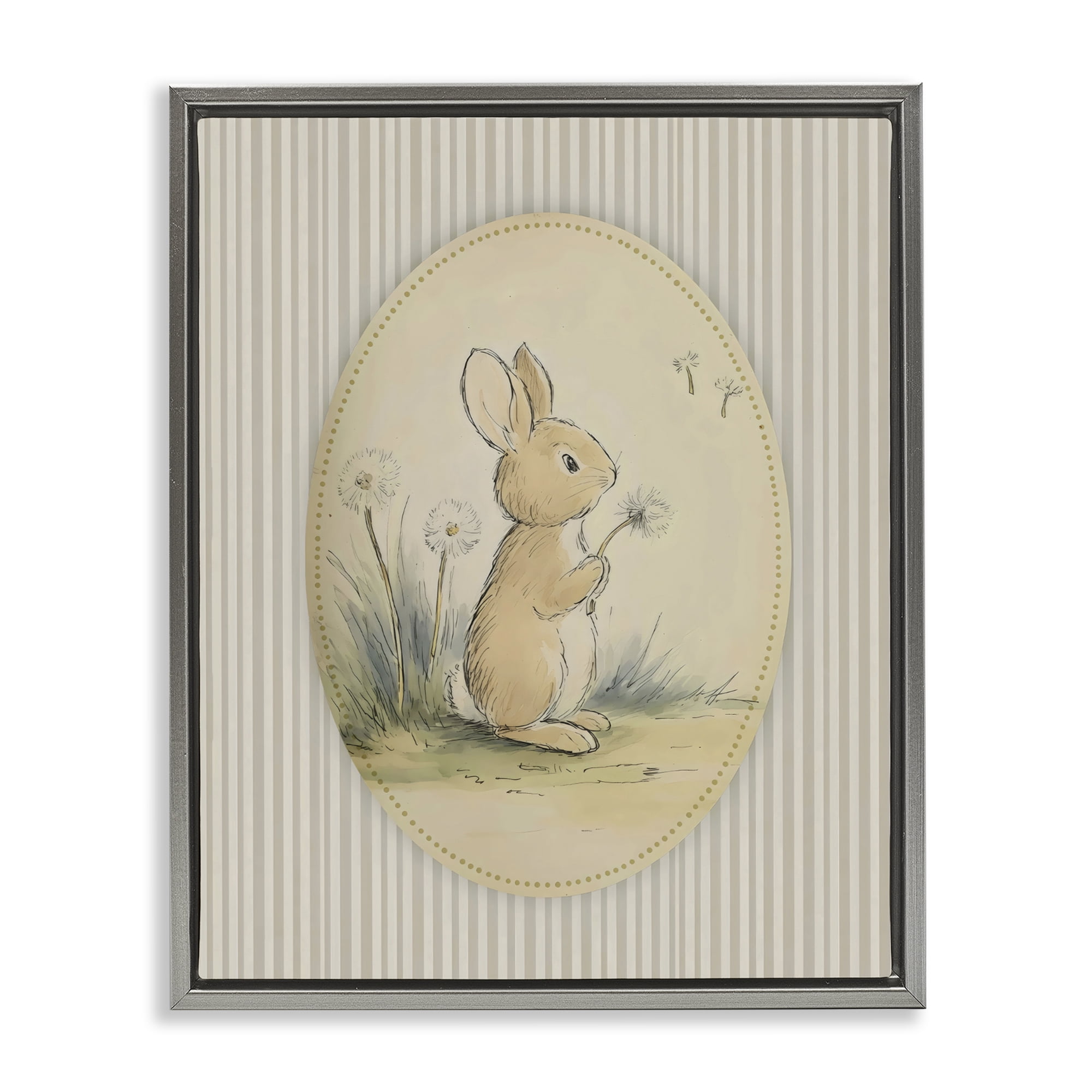 Stupell Industries Baby Bunny in Dandelions Gray Framed Floater Canvas Wall Art, design by Arlington Prints