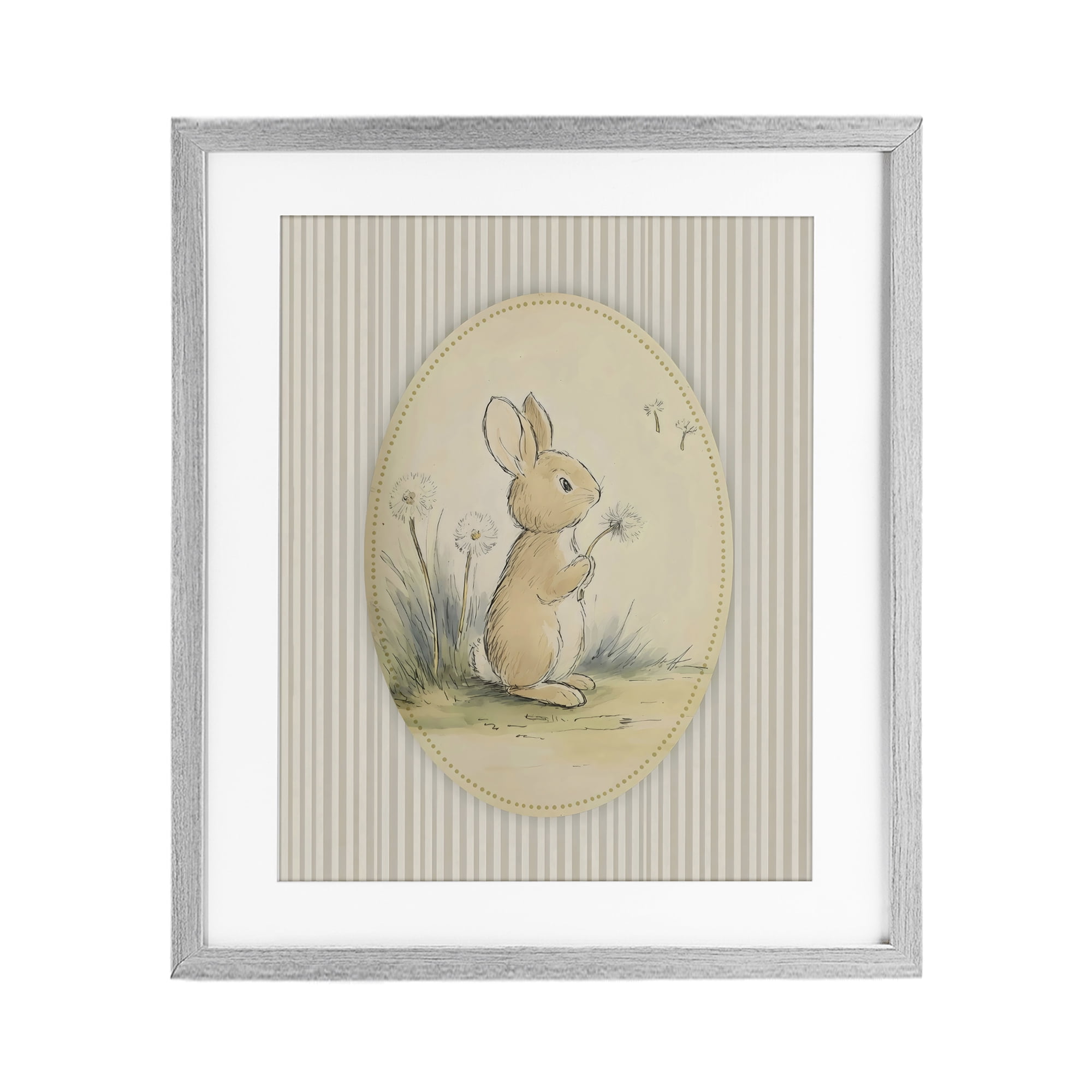Stupell Industries Baby Bunny in Dandelions Gray Framed Print Under Glass, design by Arlington Prints