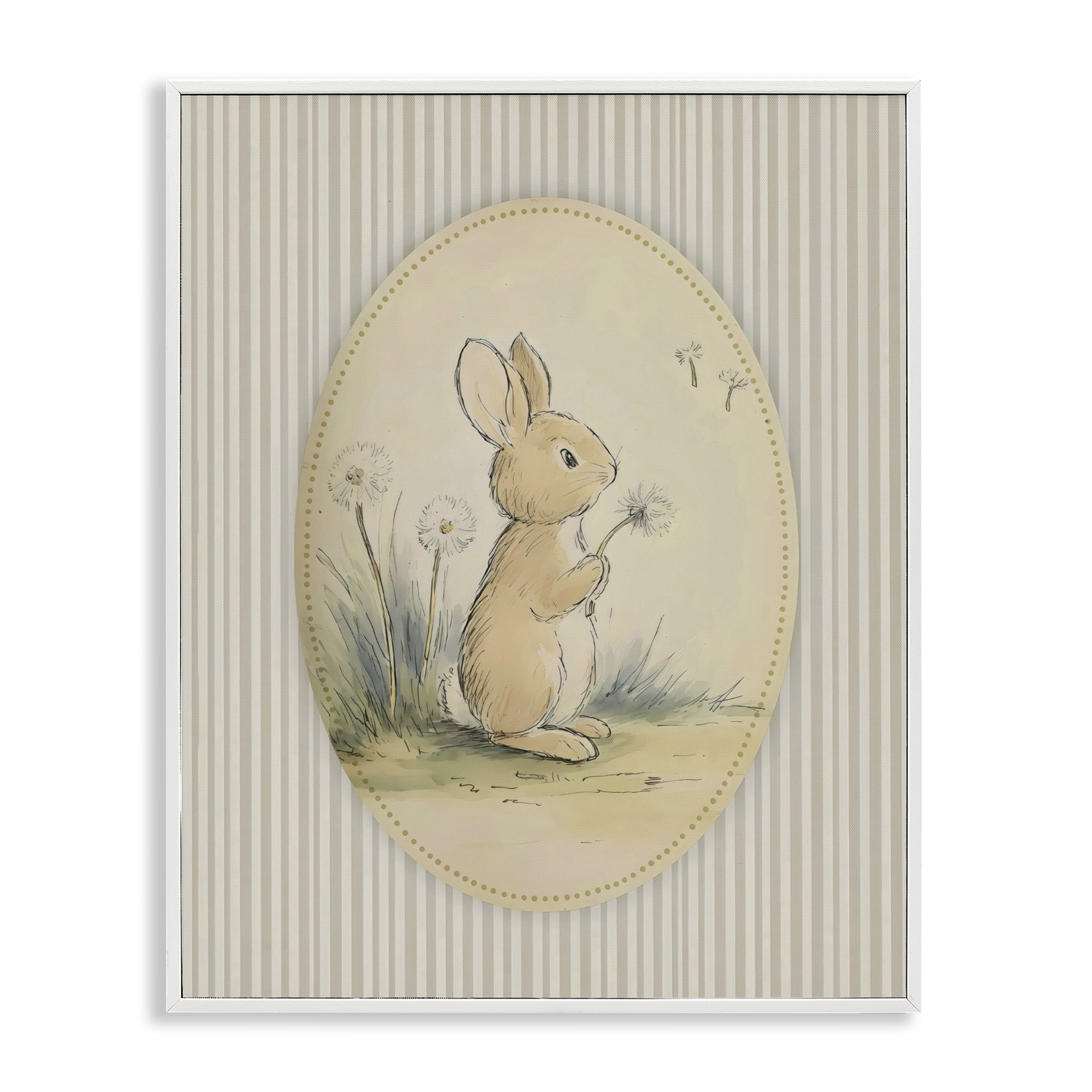 Stupell Industries Baby Bunny in Dandelions White Framed Giclee Art, design by Arlington Prints
