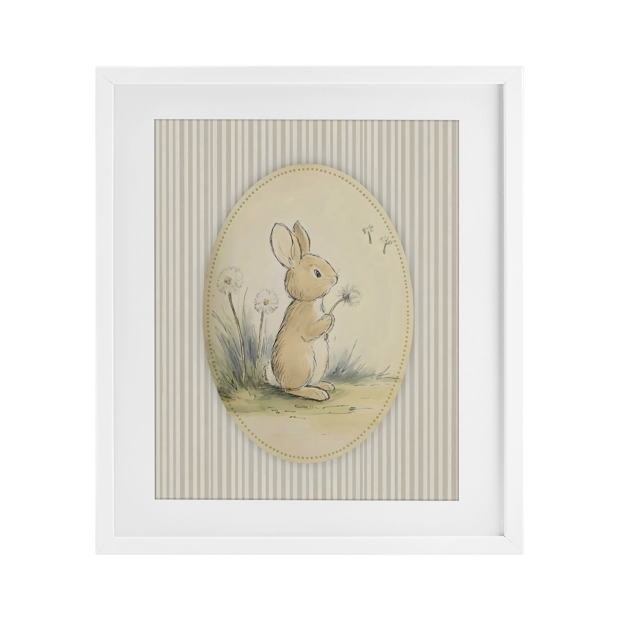 Stupell Industries Baby Bunny in Dandelions White Framed Print Under Glass, design by Arlington Prints