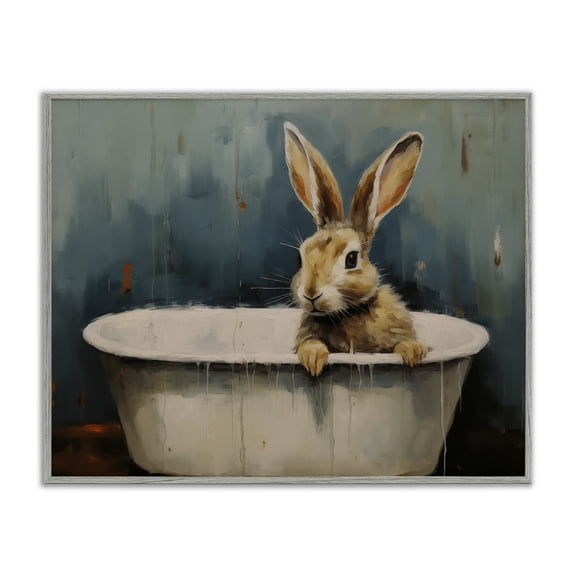 Stupell Industries Baby Bunny in Tub Animals Painting Gray Framed Art Print Wall Art, 20 x 16
