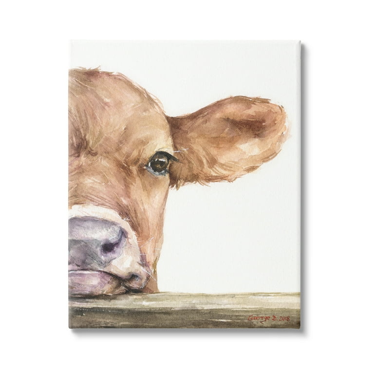 Stupell Industries Baby Calf Cow Resting Head Up-Close Rural Painting  Gallery Wrapped Canvas Print Wall Art, Design by George Dyachenko