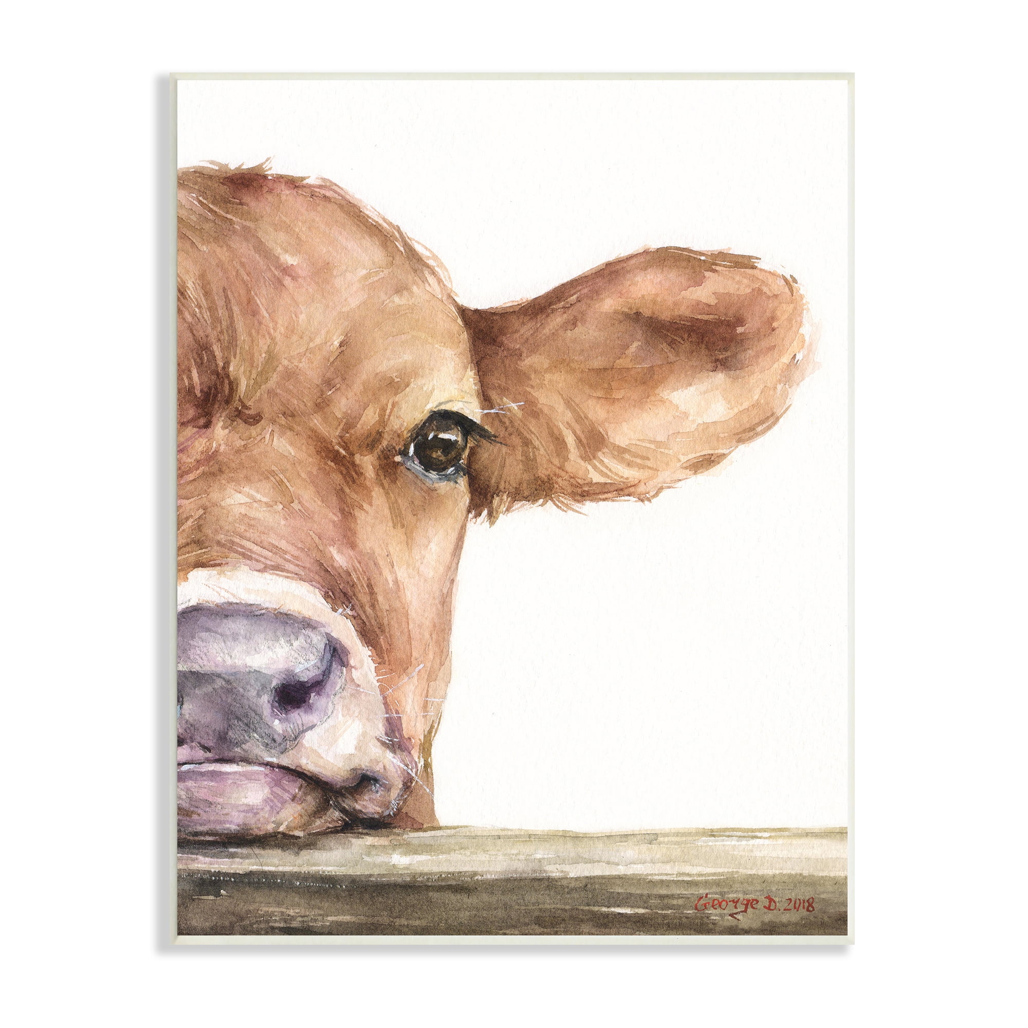 Stupell Industries Baby Calf Cow Resting Head Up-Close Rural Painting Unframed Art Print Wall Art, Design by George Dyachenko