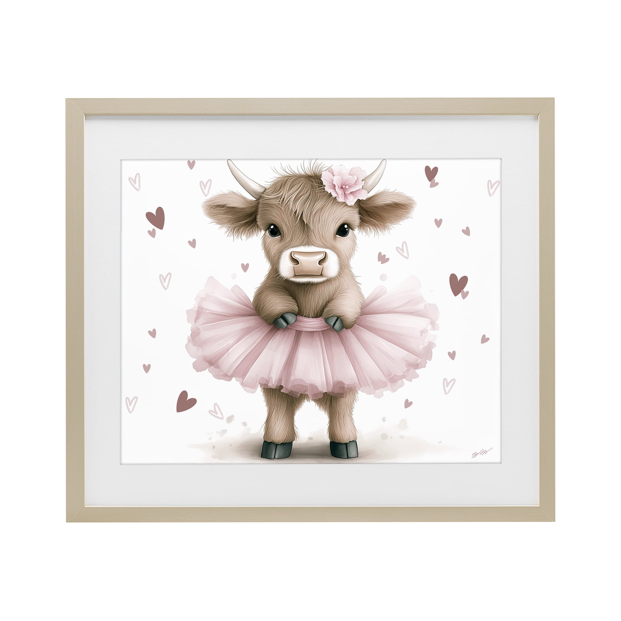 Stupell Industries Baby Calf with Tutu Birch Framed Print Under Glass, design by Whimsical Wonders