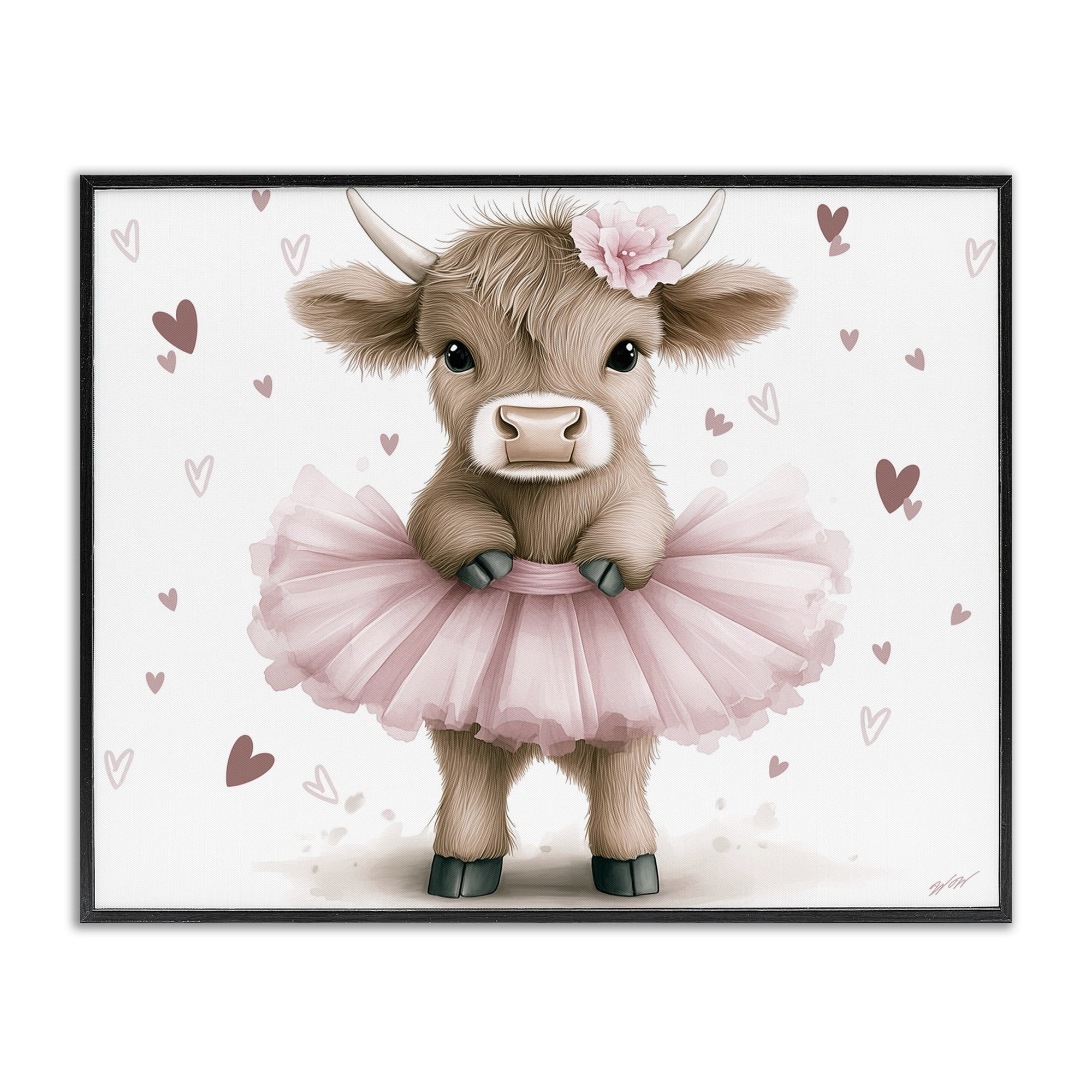 Stupell Industries Baby Calf with Tutu Black Framed Giclee Art, design by Whimsical Wonders