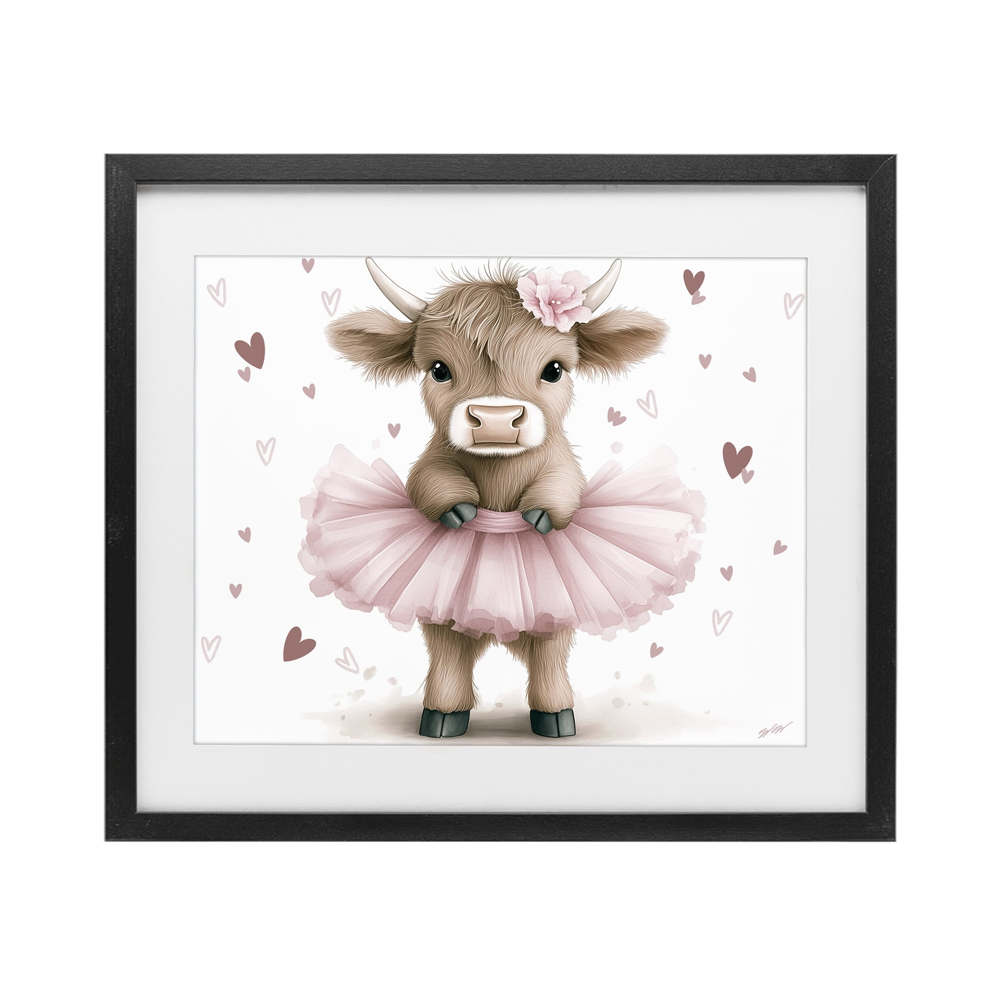 Stupell Industries Baby Calf with Tutu Black Framed Print Under Glass, design by Whimsical Wonders
