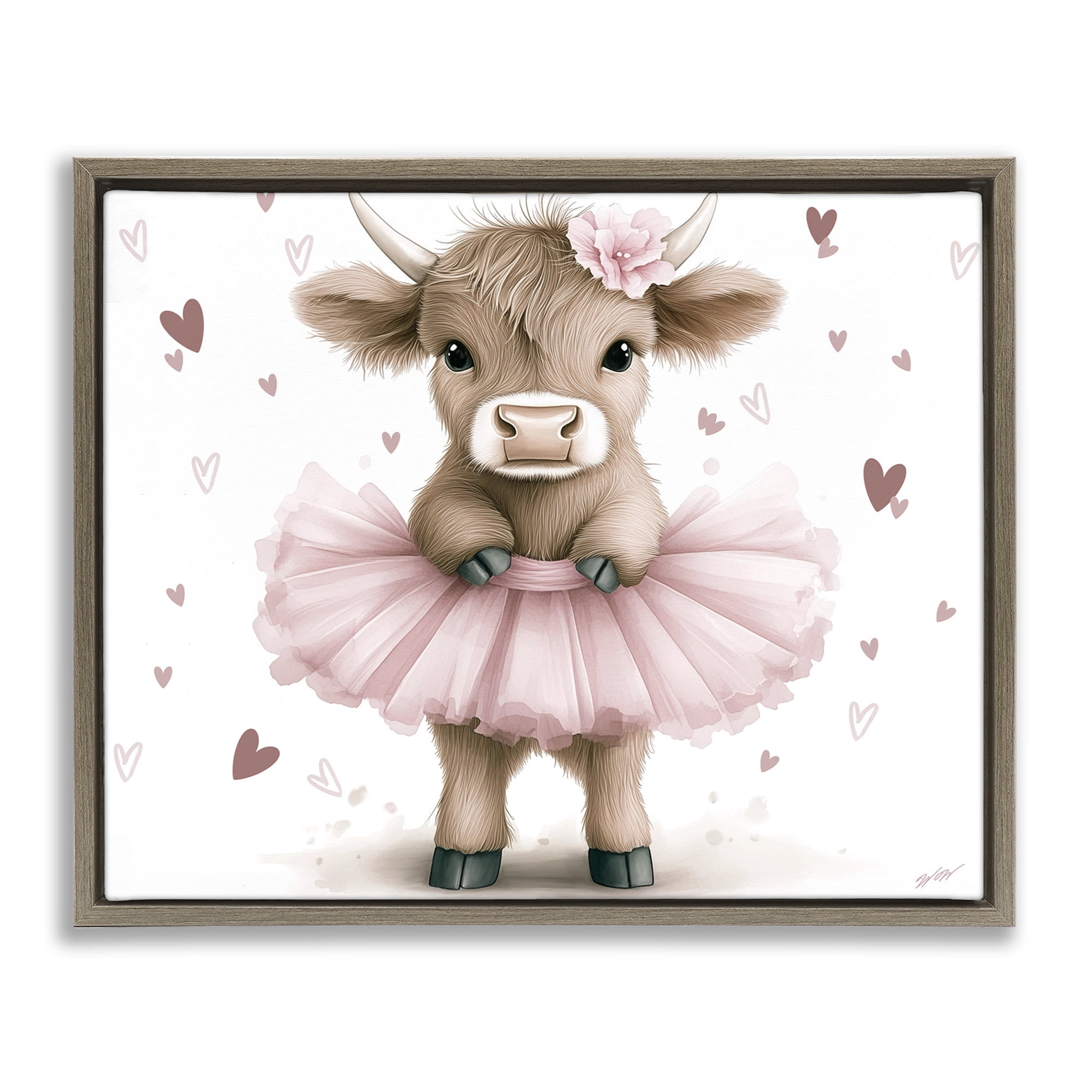 Stupell Industries Baby Calf with Tutu Brown Framed Floater Canvas Wall Art, design by Whimsical Wonders