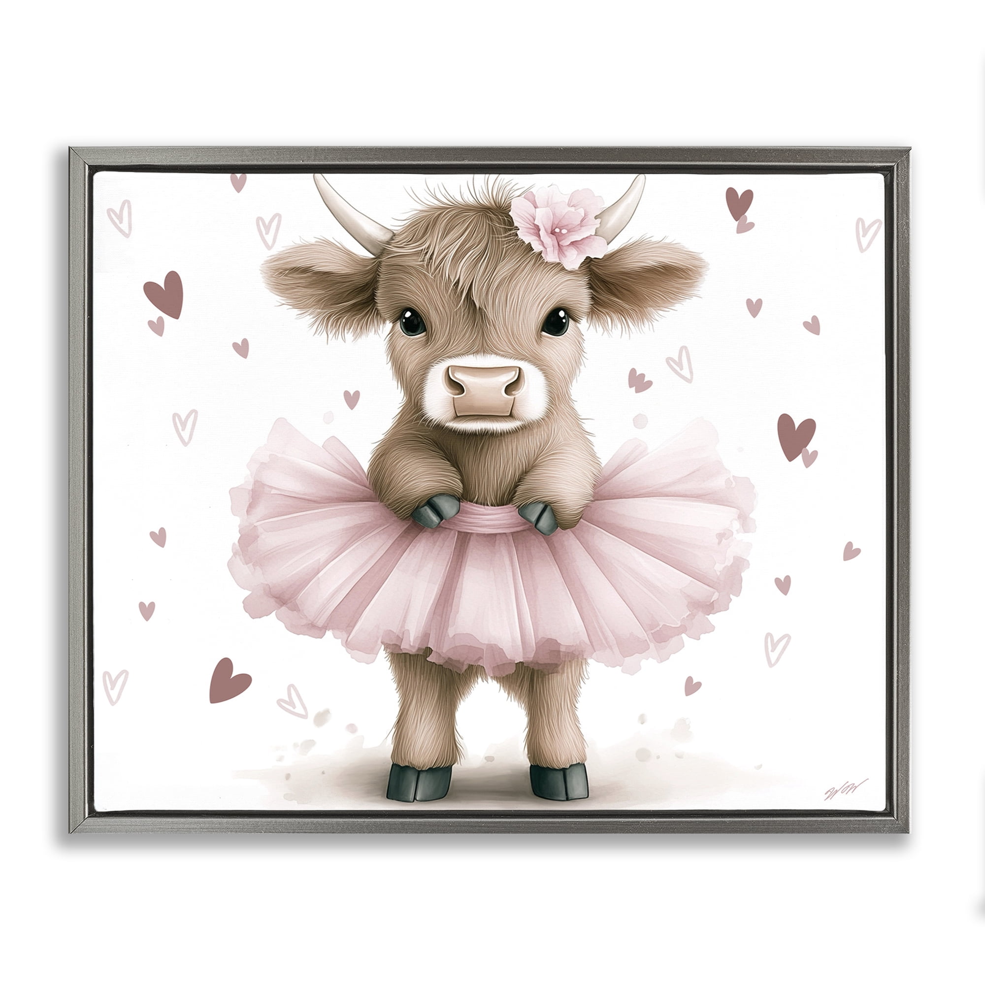 Stupell Industries Baby Calf with Tutu Gray Framed Floater Canvas Wall Art, design by Whimsical Wonders