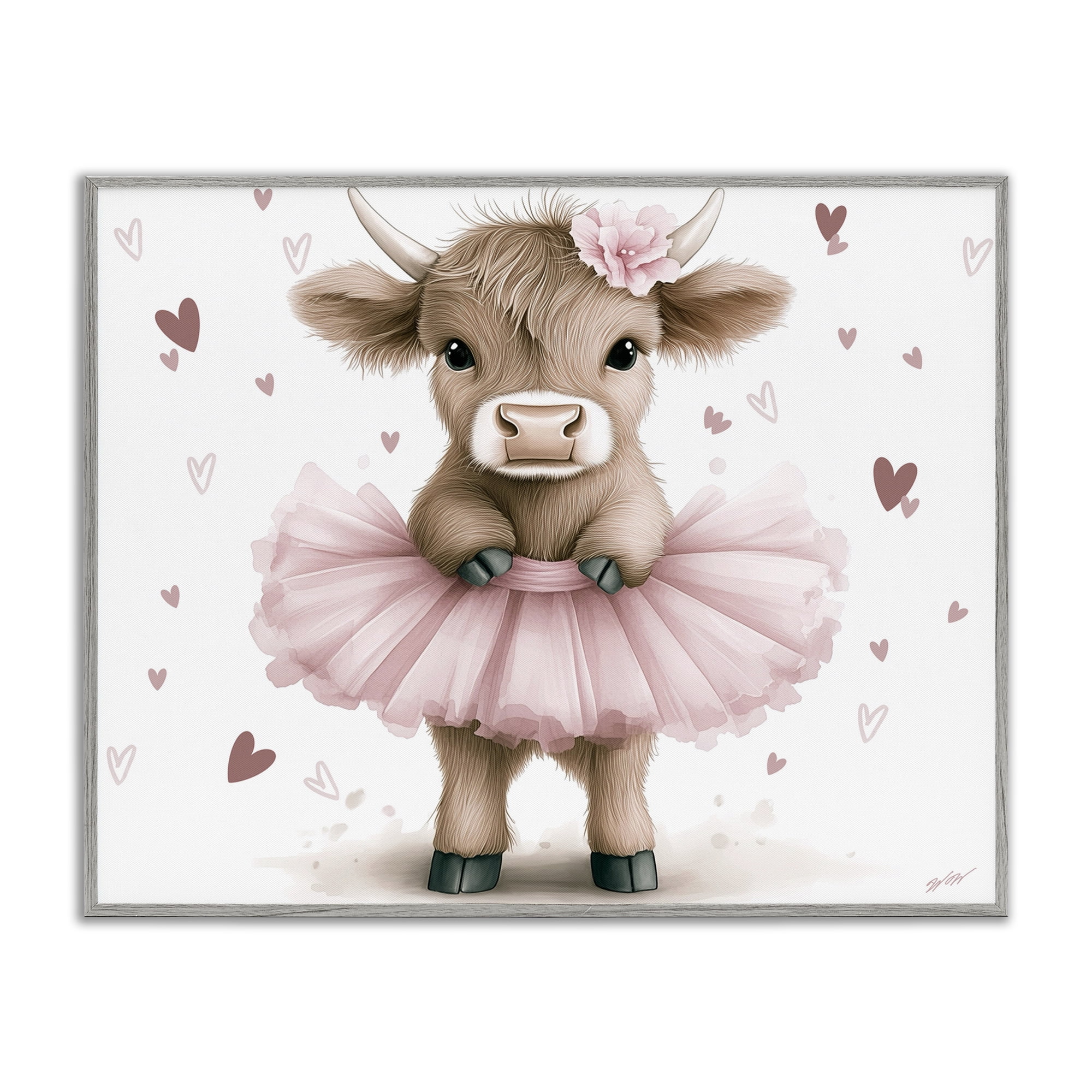 Stupell Industries Baby Calf with Tutu Gray Framed Giclee Art, design by Whimsical Wonders
