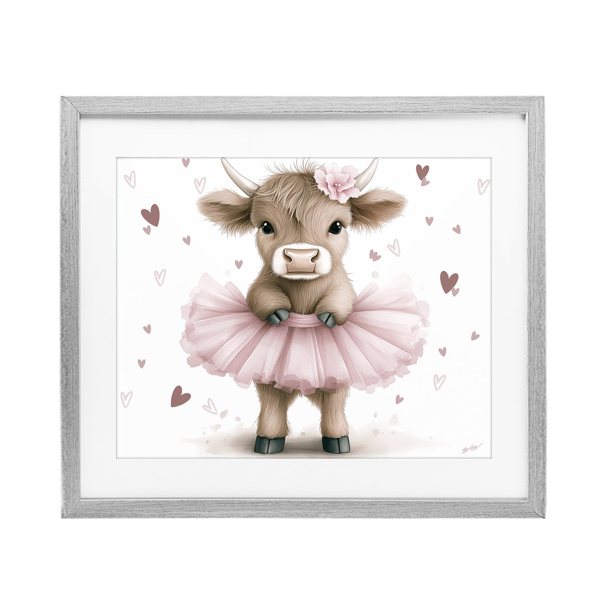 Stupell Industries Baby Calf with Tutu Gray Framed Print Under Glass, design by Whimsical Wonders