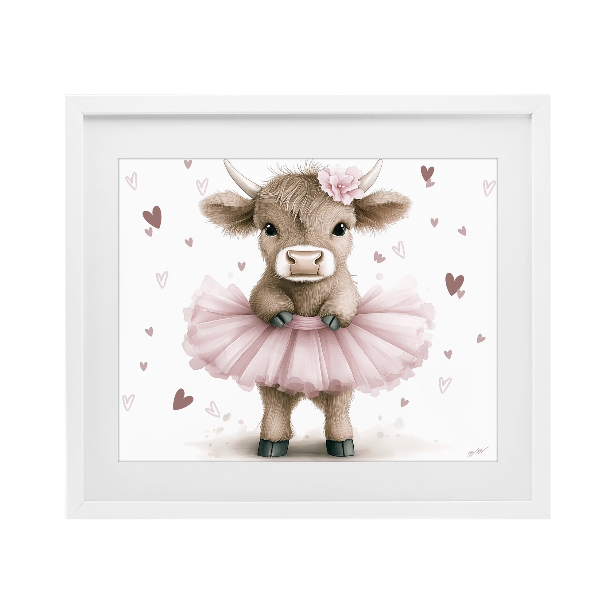 Stupell Industries Baby Calf with Tutu White Framed Print Under Glass, design by Whimsical Wonders