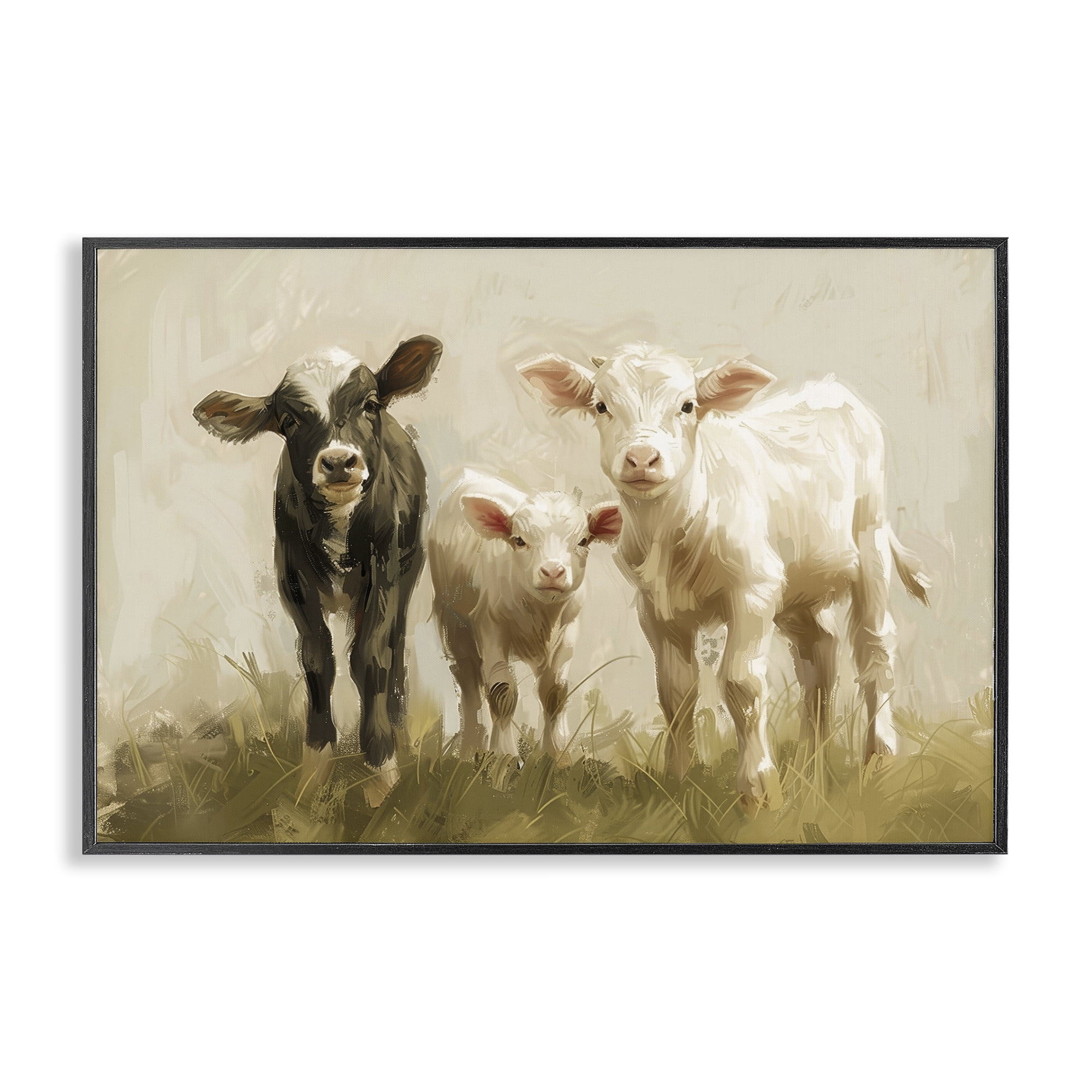 Stupell Industries Baby Cattle Trio Animals Painting Black Framed Art Print Wall Art, 24 x 16