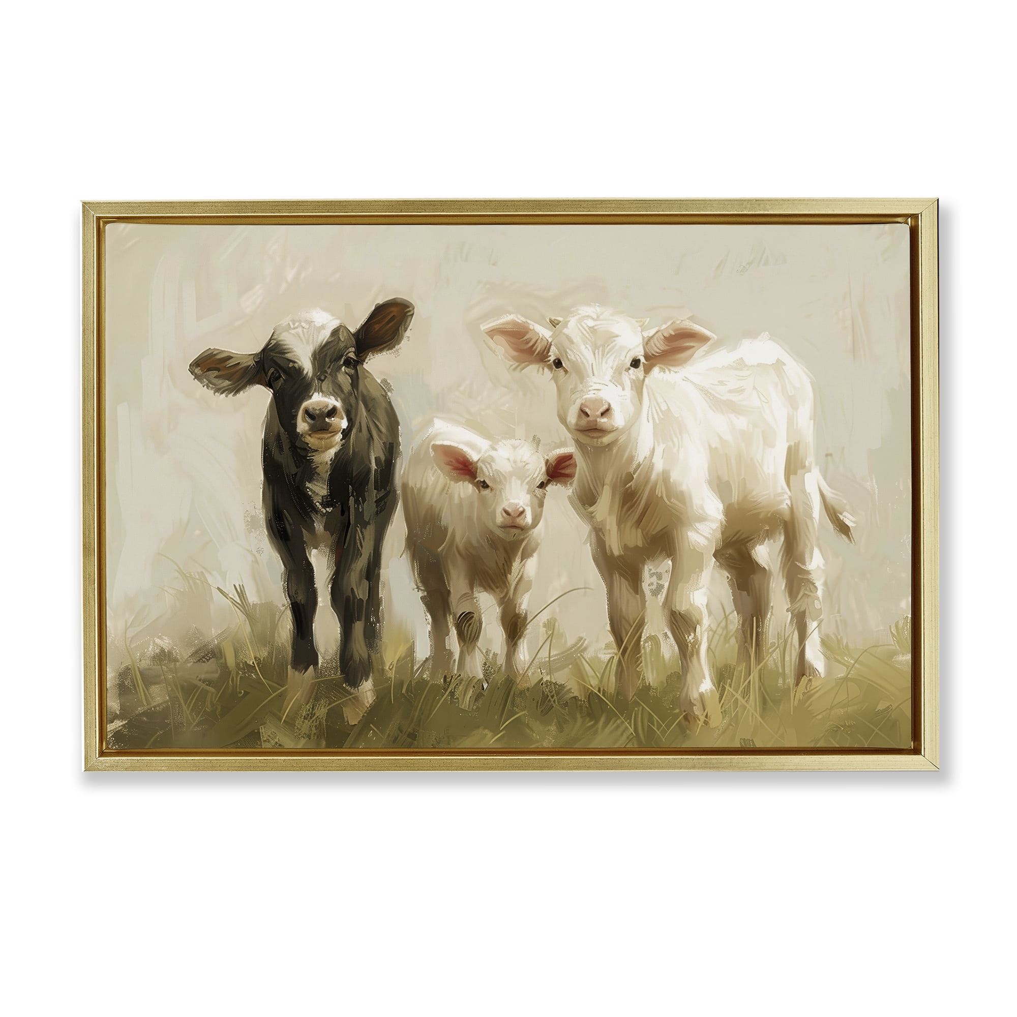 Stupell Industries Baby Cattle Trio Animals Painting Gold Floater Framed Canvas Art Print Wall Art, 25 x 17