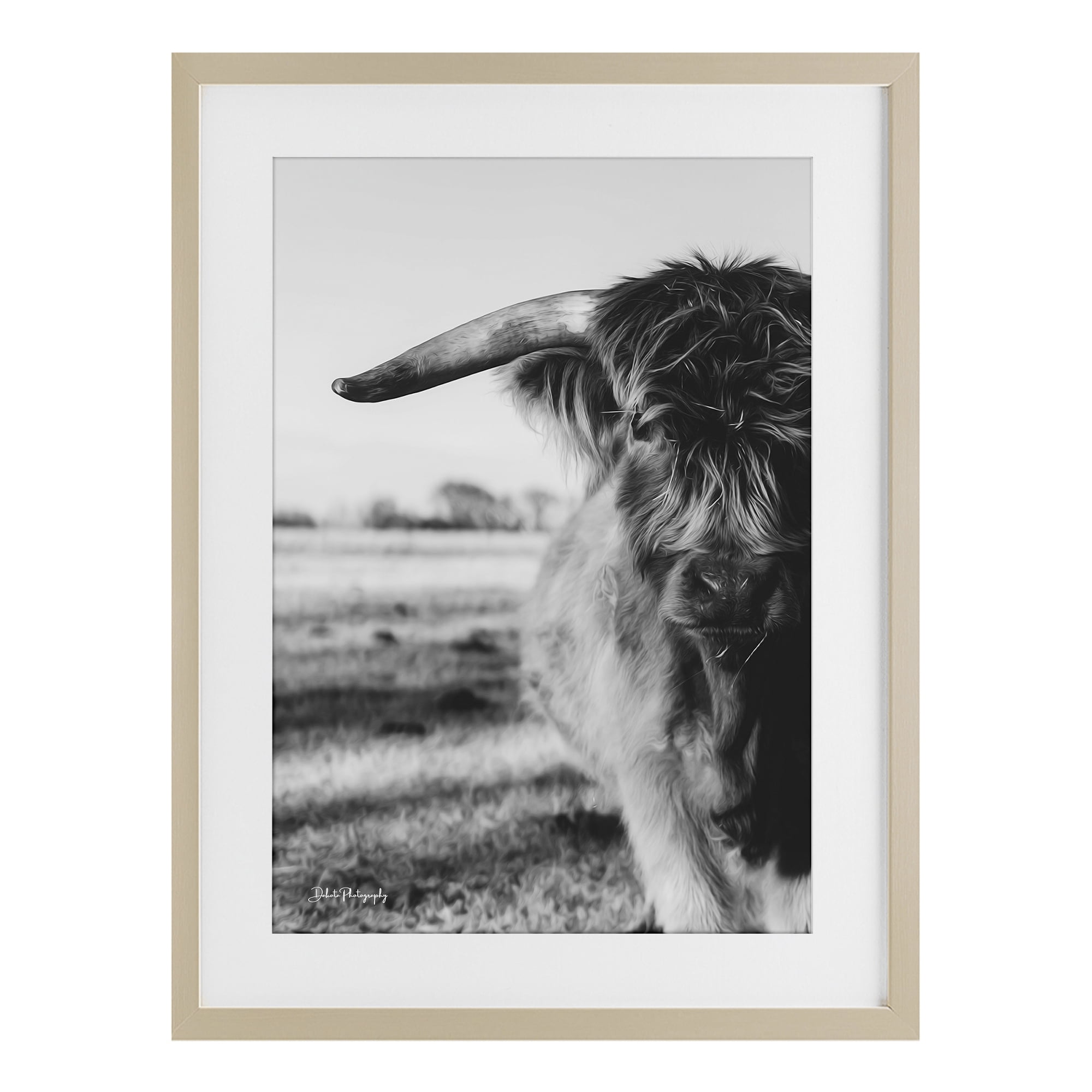Stupell Industries Baby Cattle in Monochrome Birch Framed Print Under Glass, design by Dakota Diener