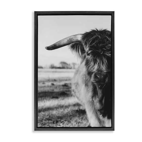 Stupell Industries Farmhouse Baby Cattle in Monochrome Black Floating Frame Canvas Art, 17 x 25, by Dakota Diener
