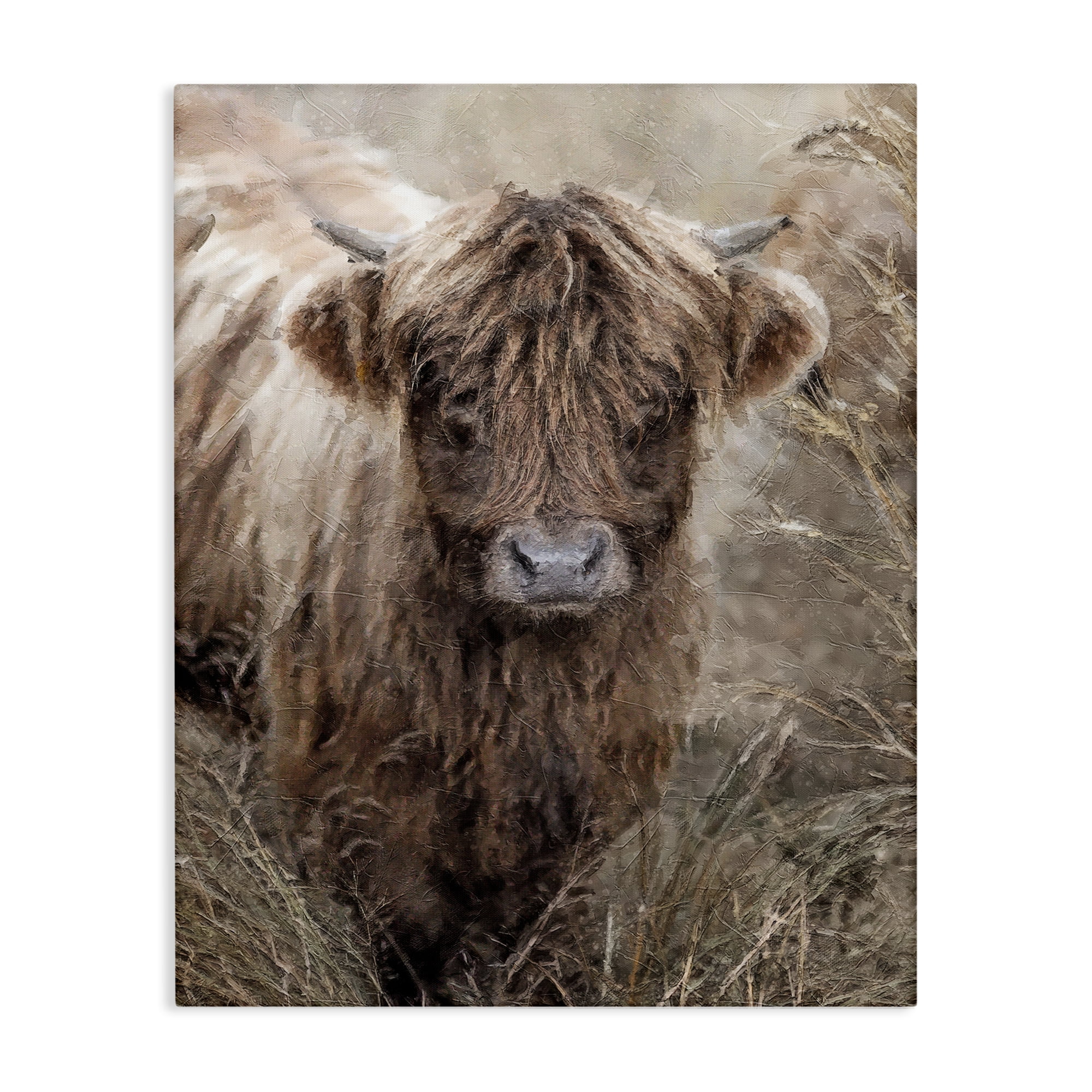 Stupell Industries Baby Cattle with Reeds Animals & Insects Painting Gallery Wrapped Canvas Art Print Wall Art, 30 x 40