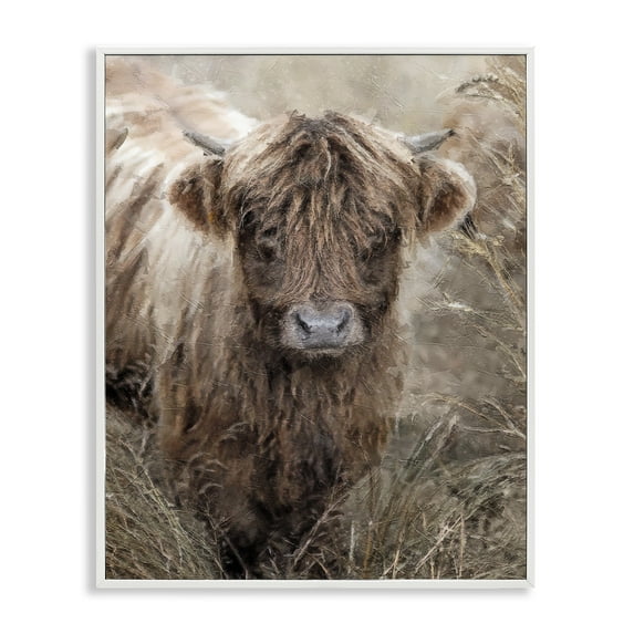 Stupell Industries Baby Cattle with Reeds Animals & Insects Painting White Framed Art Print Wall Art, 16 x 20