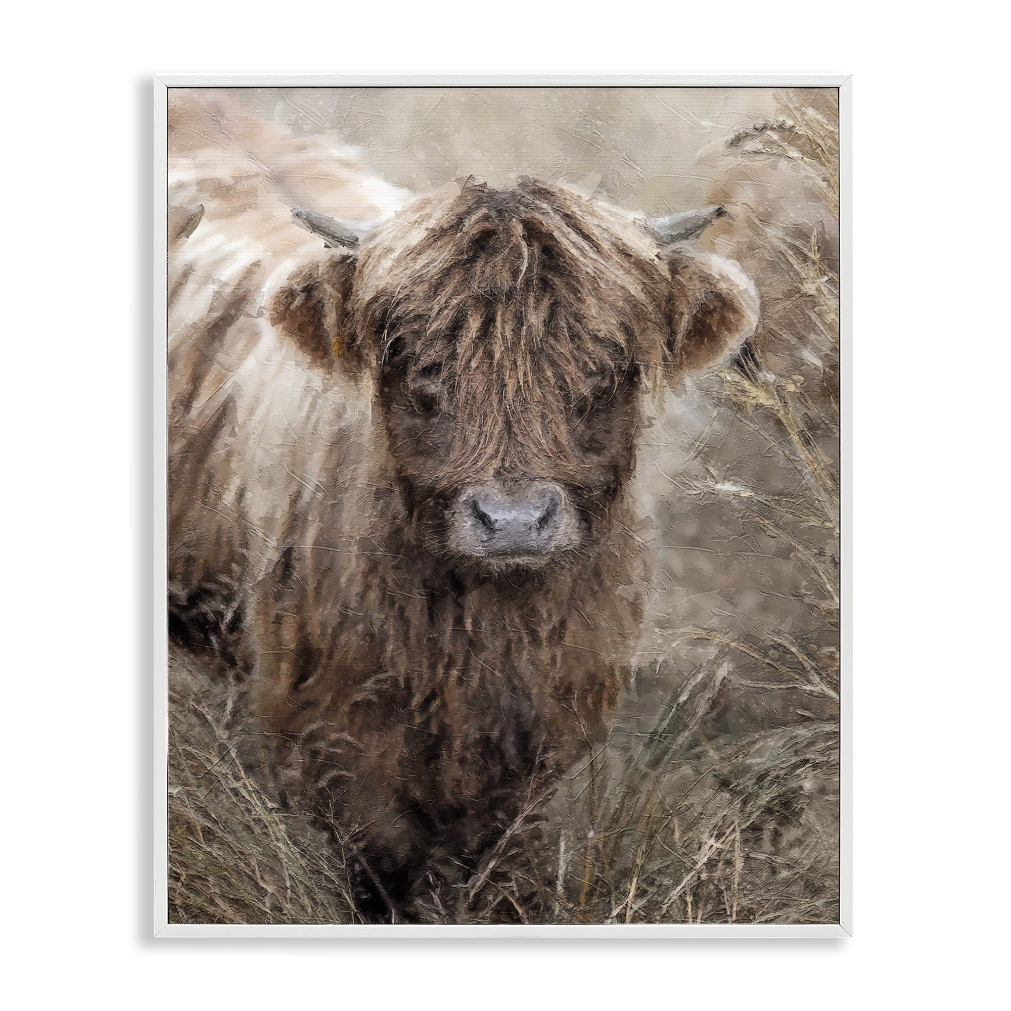 Stupell Industries Baby Cattle with Reeds Animals & Insects Painting White Framed Art Print Wall Art, 24 x 30