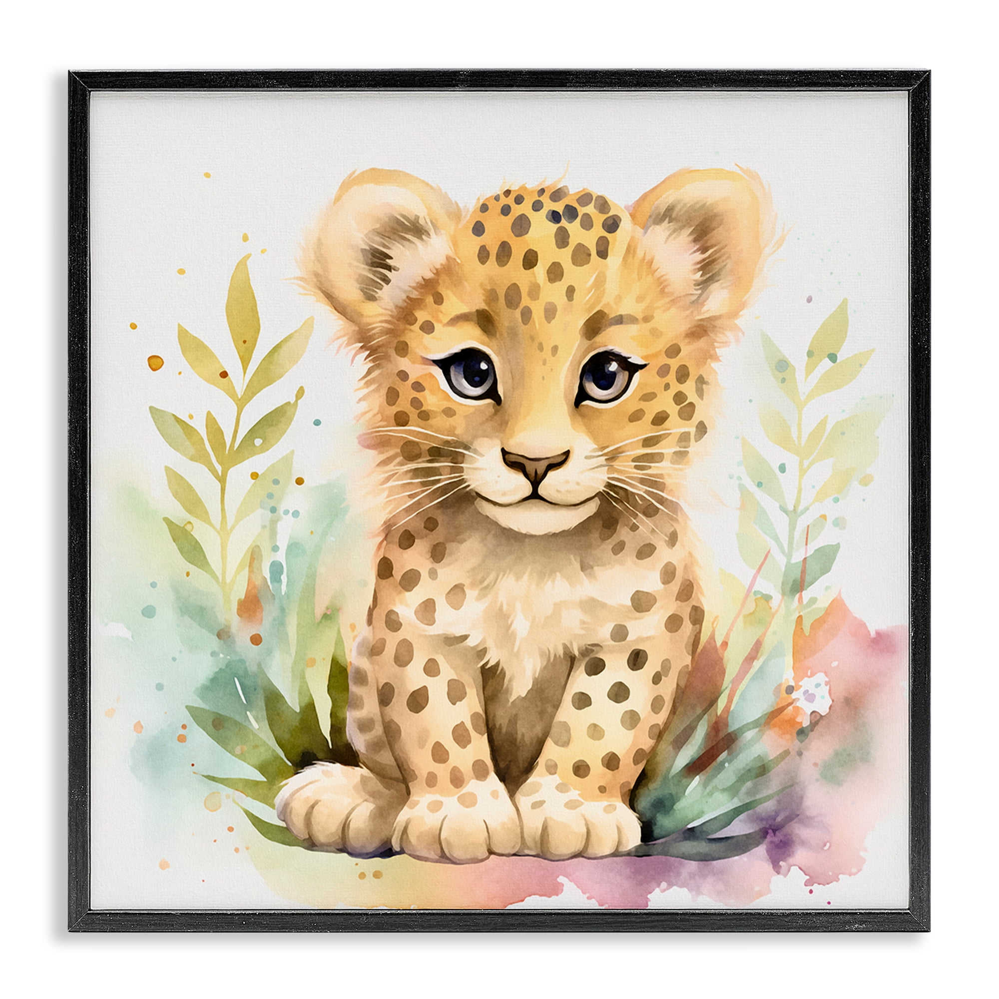 Stupell Industries Baby Cheetah Cub Animals Painting Black Framed Art Print Wall Art, 24 x 24