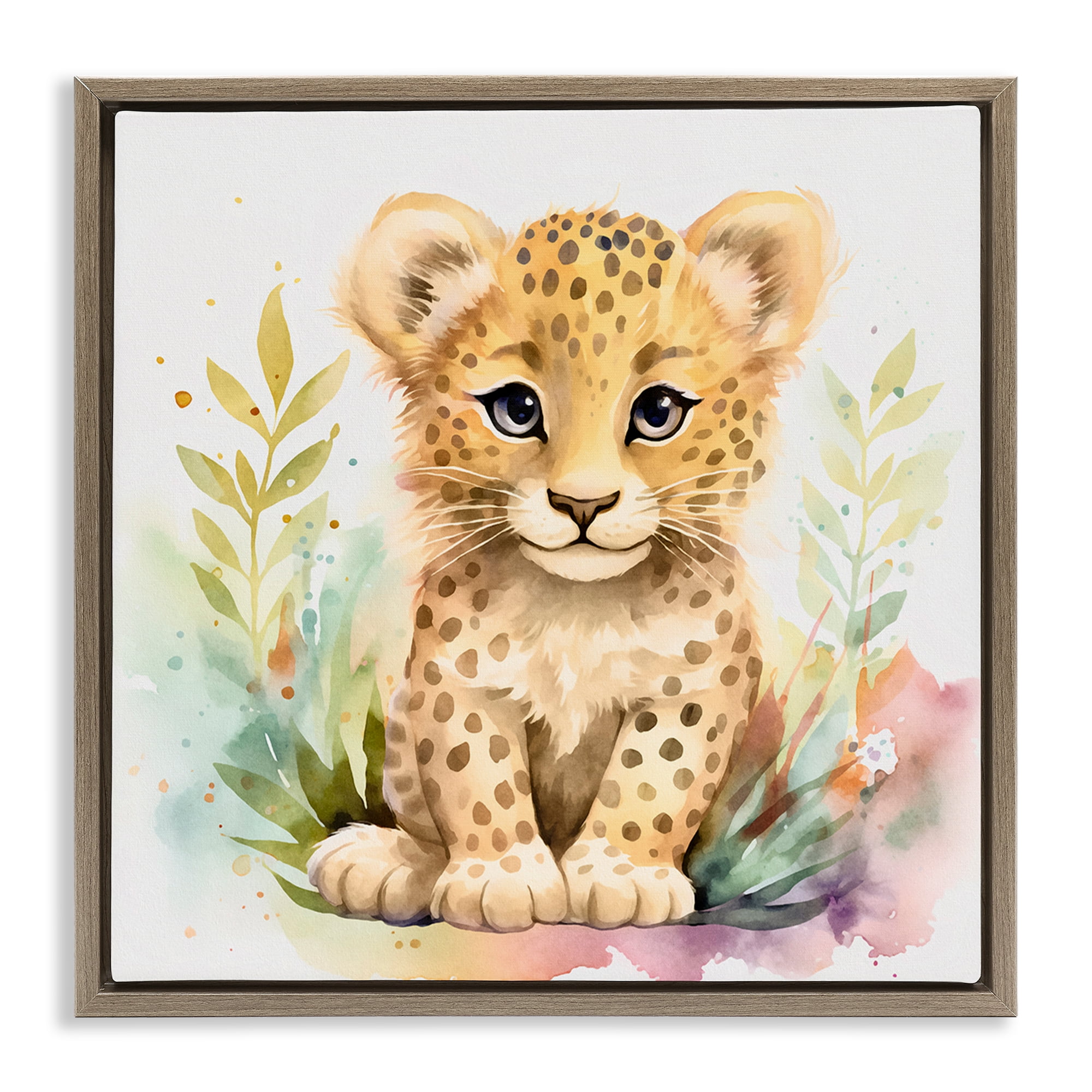 Stupell Industries Baby Cheetah Cub Animals Painting Brown Floater Framed Canvas Art Print Wall Art, 25 x 25