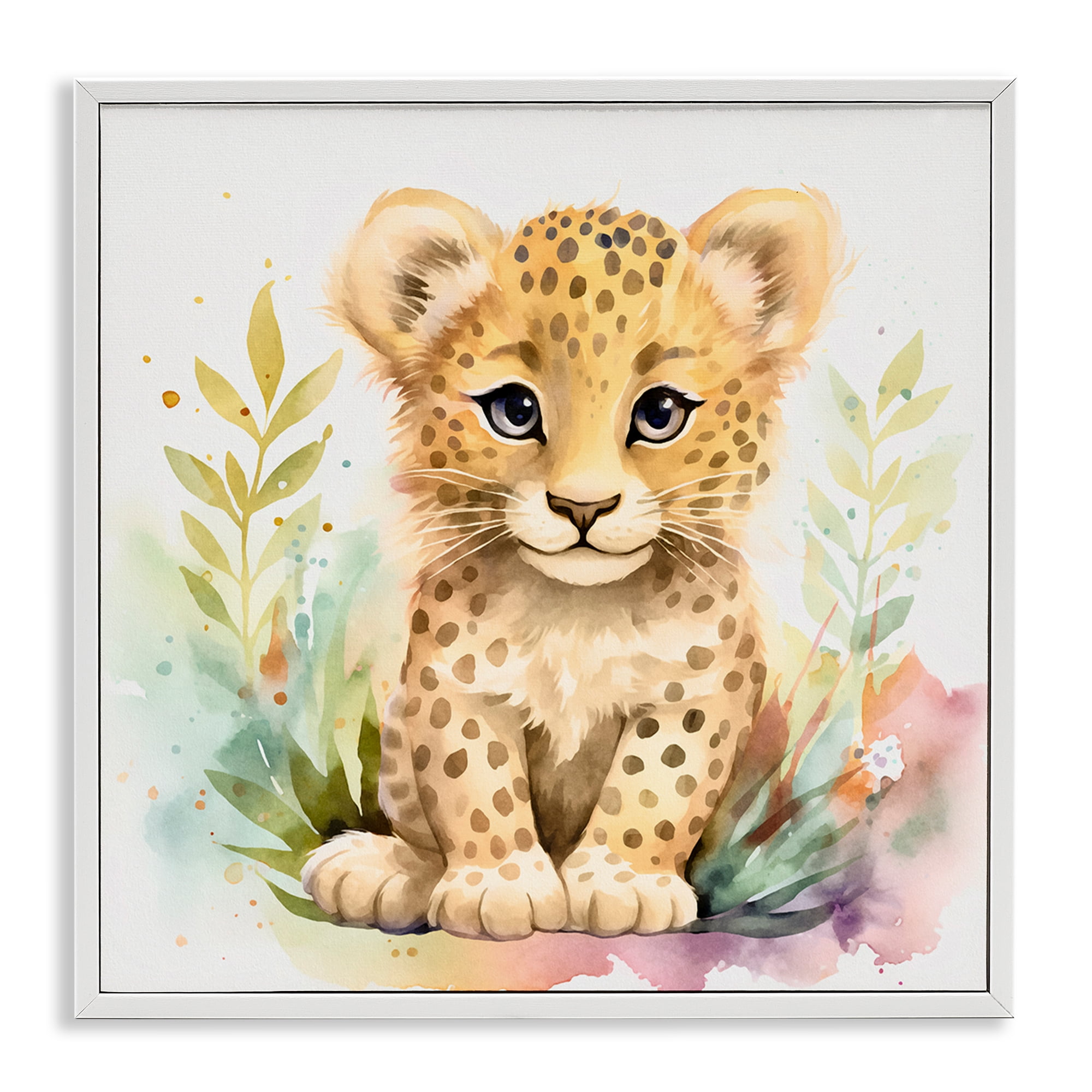 Stupell Industries Baby Cheetah Cub Animals Painting White Framed Art Print Wall Art, 24 x 24