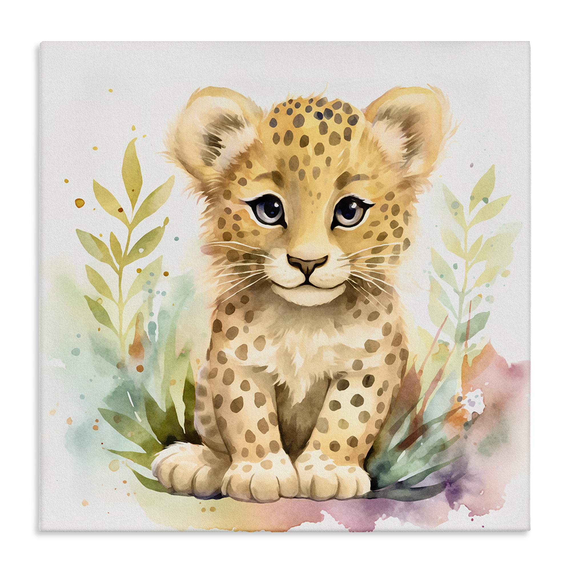 Stupell Industries Baby Cheetah Cub Animals Painting Wrapped Canvas Art Print Wall Art, 17 x 17