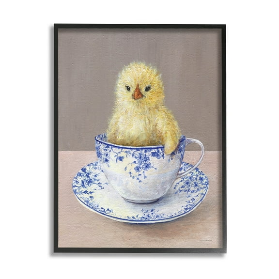 Stupell Industries Baby Chick Ornate Teacup Mug Painting Black Framed Art Print Wall Art, Design by Kamdon Kreations