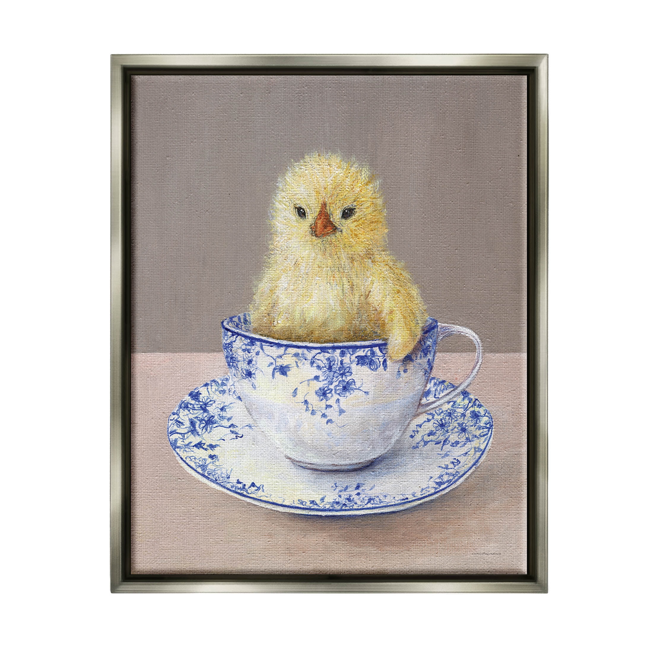 Stupell Industries Baby Chick Ornate Teacup Mug Painting Luster Gray Floating Framed Canvas Print Wall Art, Design by Kamdon Kreations