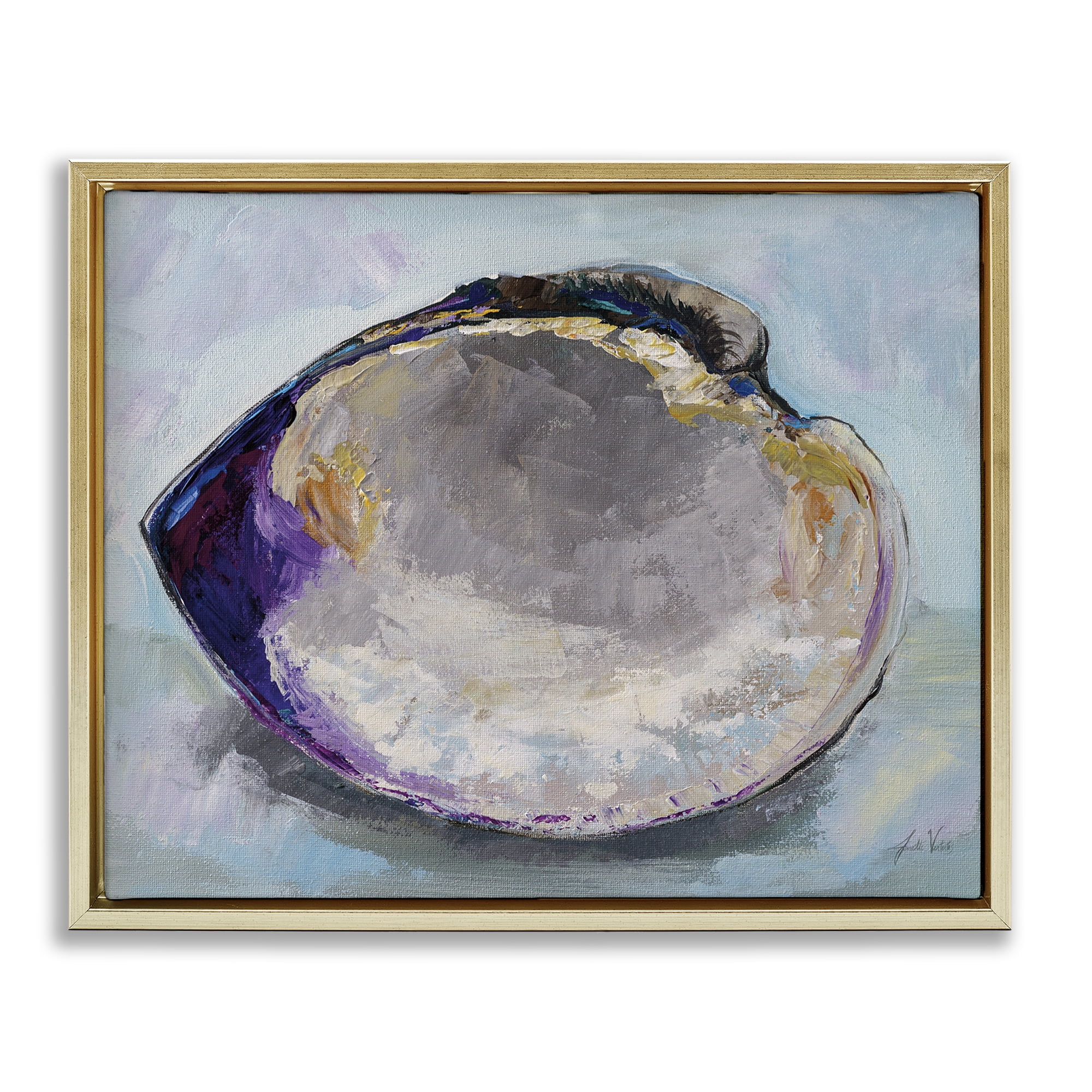 Stupell Industries Baby Clam Shell Animals & Insects Painting Gold Floater Framed Canvas Art Print Wall Art, 31 x 25