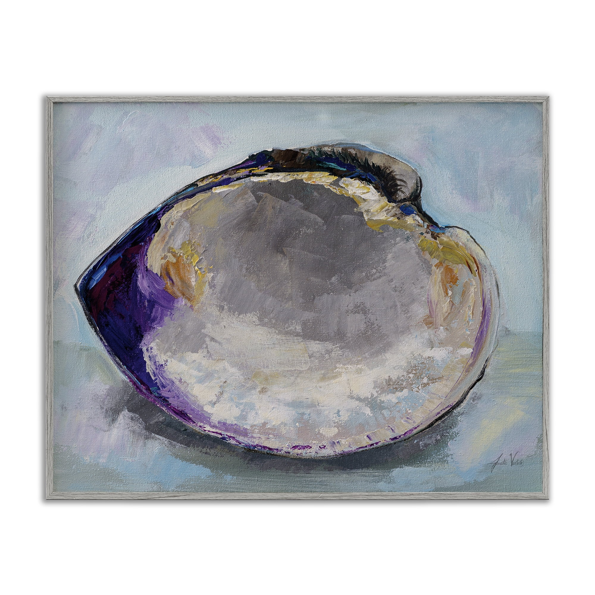 Stupell Industries Baby Clam Shell Animals & Insects Painting Gray Framed Art Print Wall Art, 20 x 16