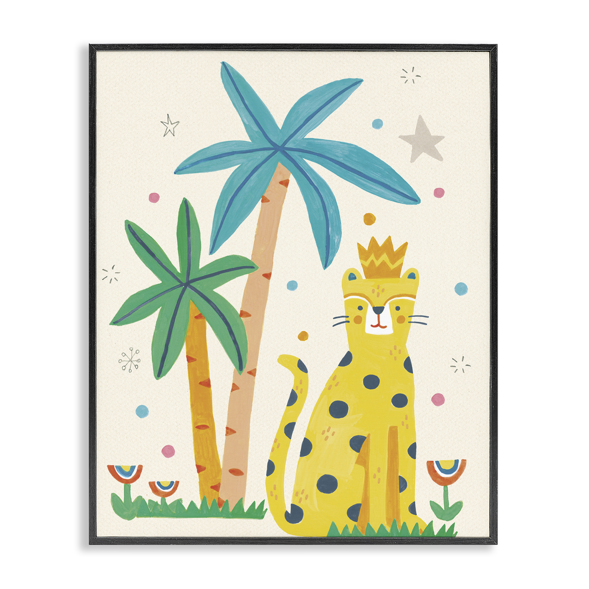 Stupell Industries Baby Cougar in Jungle Animals Painting Black Framed Art Print Wall Art, 16 x 20
