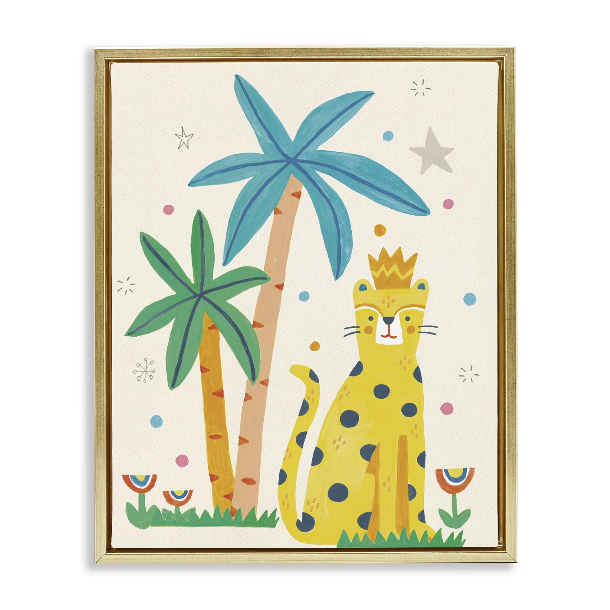Stupell Industries Baby Cougar in Jungle Animals Painting Gold Floater Framed Canvas Art Print Wall Art, 25 x 31