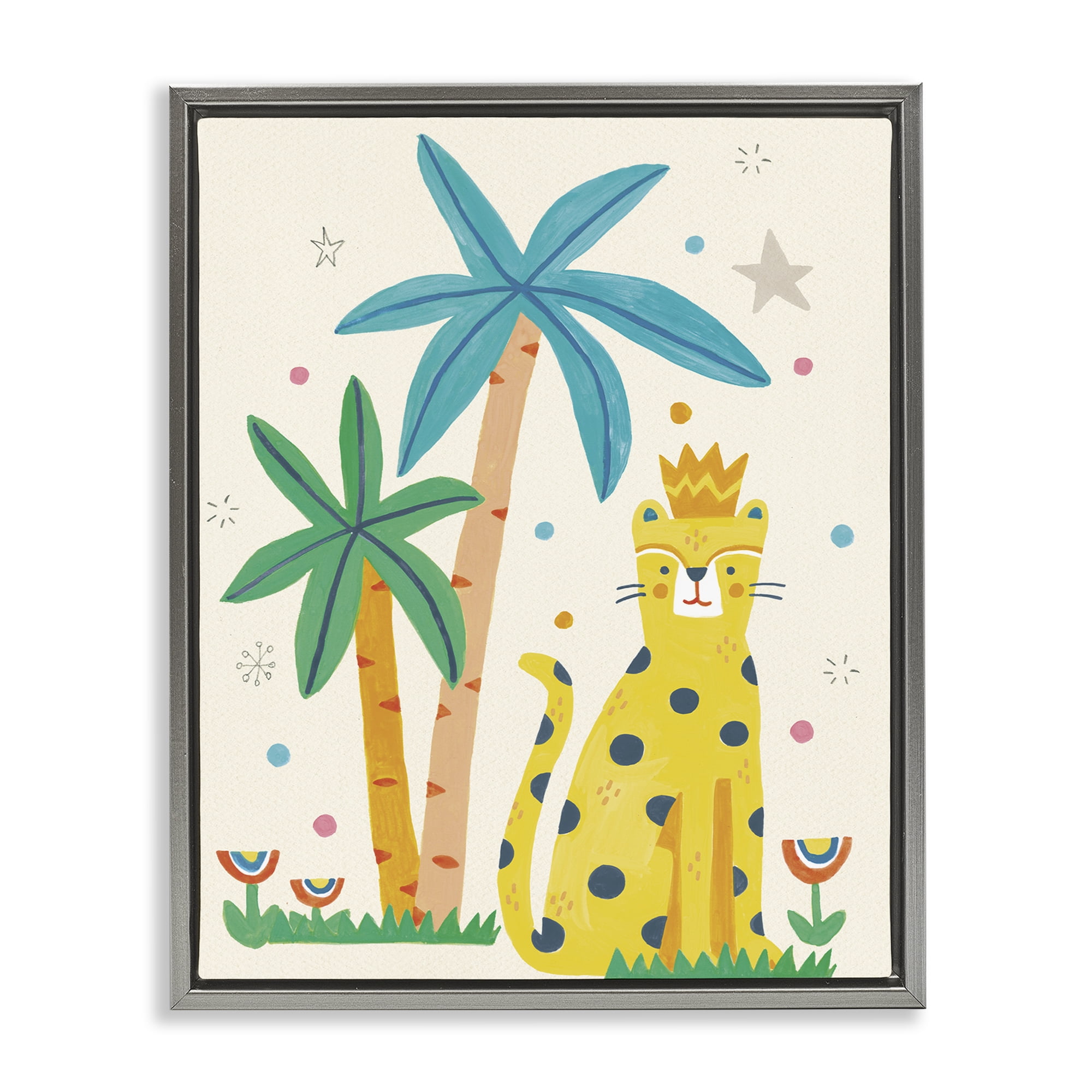 Stupell Industries Baby Cougar in Jungle Animals Painting Gray Floater Framed Canvas Art Print Wall Art, 25 x 31