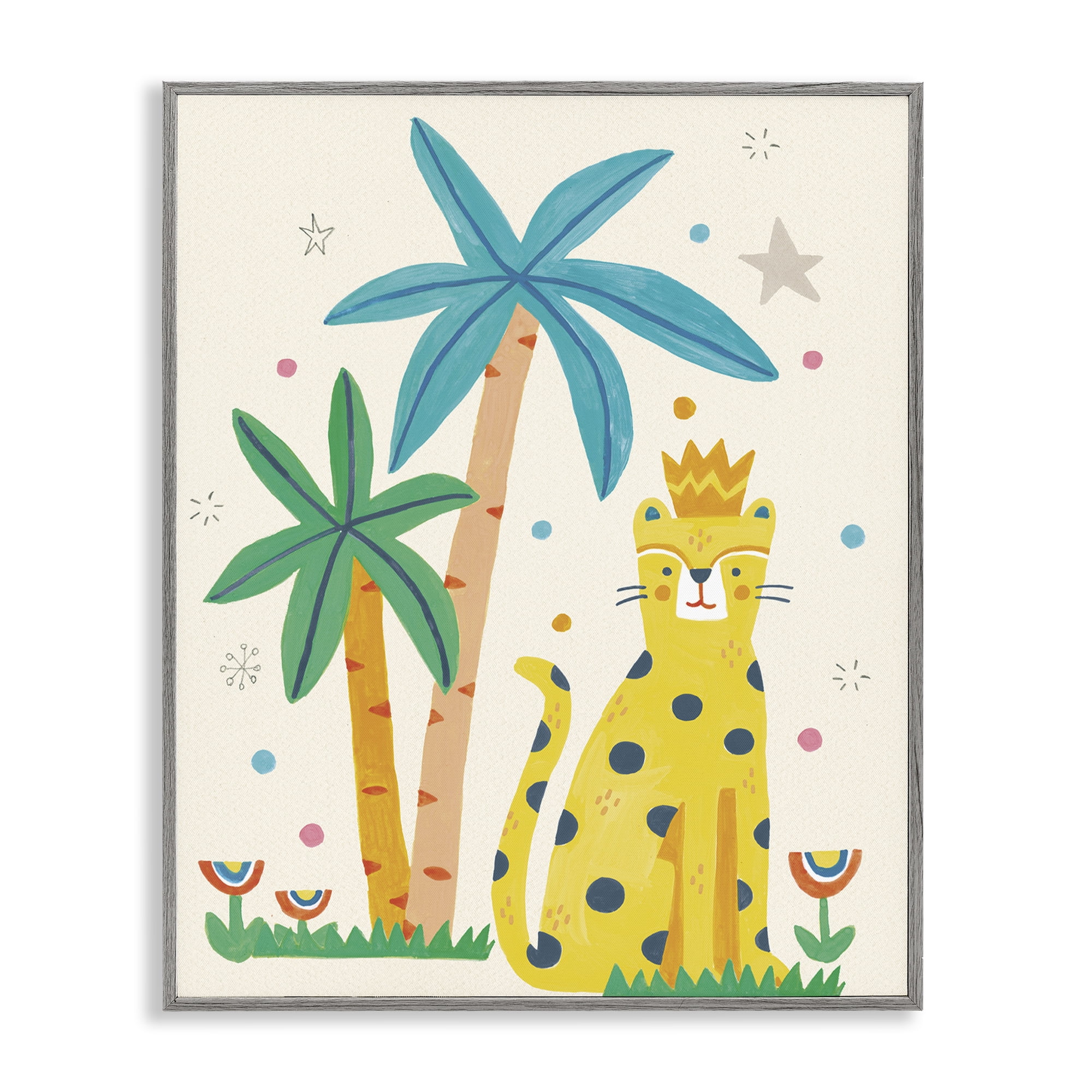 Stupell Industries Baby Cougar in Jungle Animals Painting Gray Framed Art Print Wall Art, 16 x 20