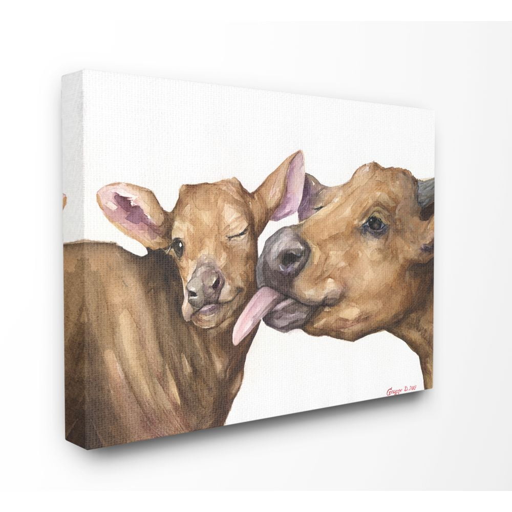 Stupell Industries Baby Cow Family Animal Watercolor Painting Canvas Wall Art by George Dyachenko