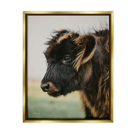 Stupell Industries Baby Cow Photography Animals & Insects Photography Gold Floater Framed Art Print Wall Art, 25 x 31