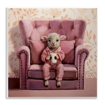 Stupell Industries Baby Cow in Pink Chair Animals & Insects Painting Unframed Art Print Wall Art, 12 x 12