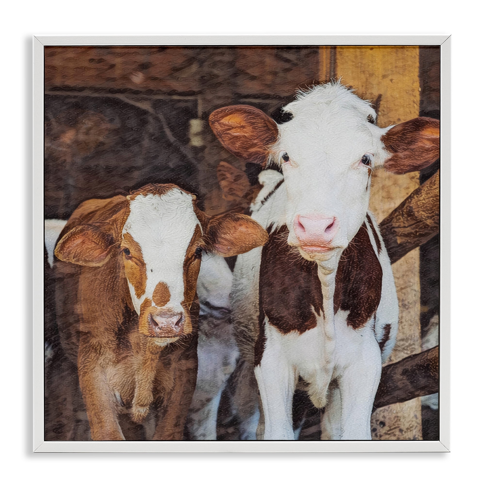 Stupell Industries Baby Cows on Farm Animals Painting White Framed Art Print Wall Art, 12 x 12