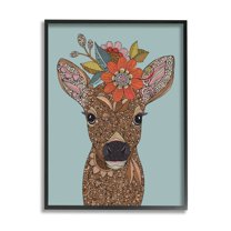 Stupell Industries Baby Deer Fawn Flower Crown Intricate Paisley Designs Graphic Art Black Framed Art Print Wall Art, Design by Valentina Harper