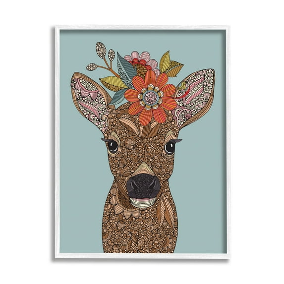 Stupell Industries Baby Deer Fawn Flower Crown Intricate Paisley Designs Graphic Art White Framed Art Print Wall Art, Design by Valentina Harper