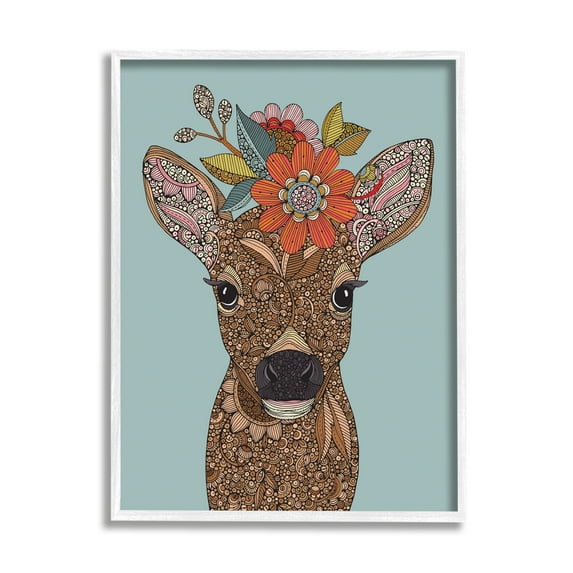 Stupell Industries Baby Deer Fawn Flower Crown Intricate Paisley Designs Graphic Art White Framed Art Print Wall Art, Design by Valentina Harper