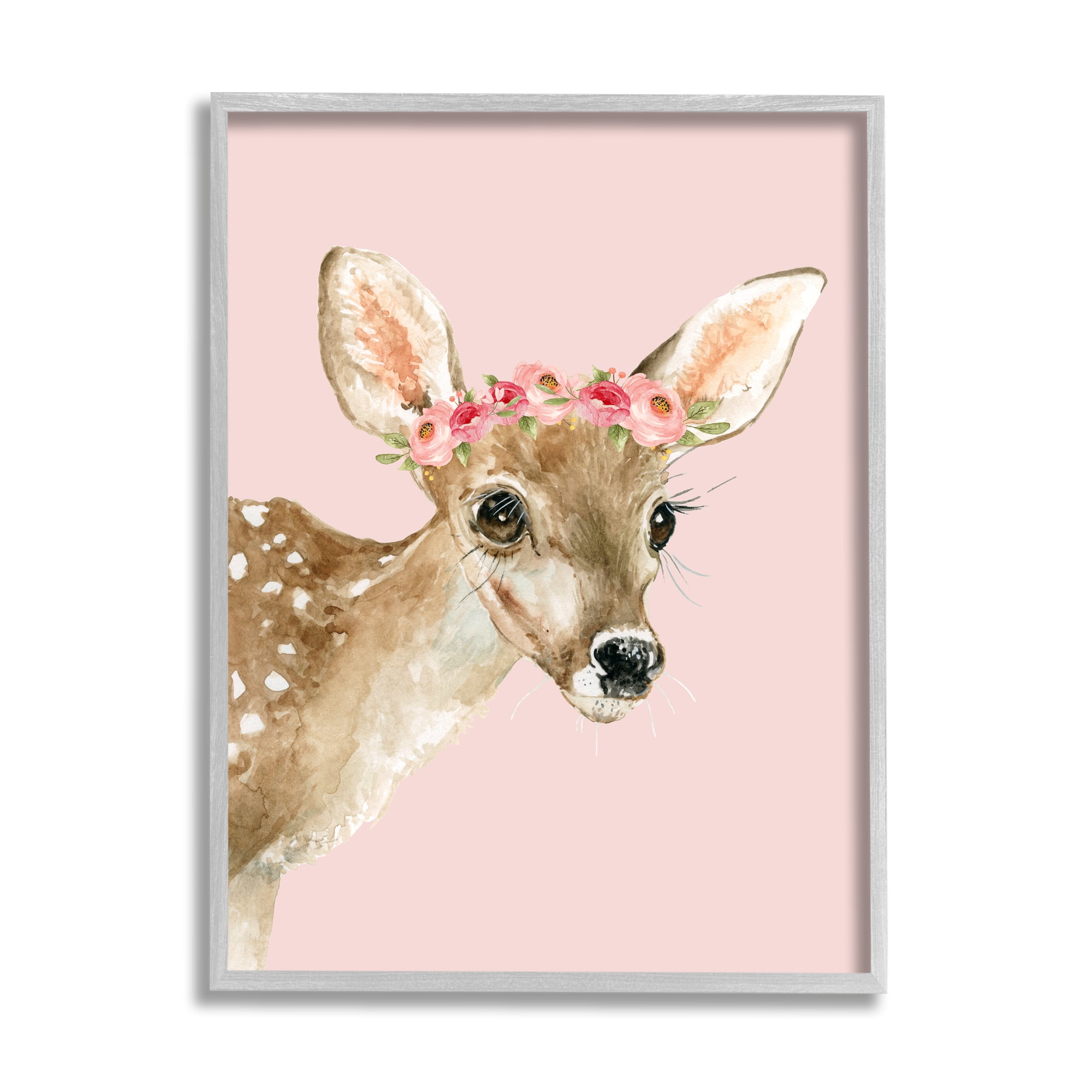 Stupell Industries Baby Deer Flower Crown Animals & Insects Painting Gray Framed Art Print Wall Art, 16 x 20